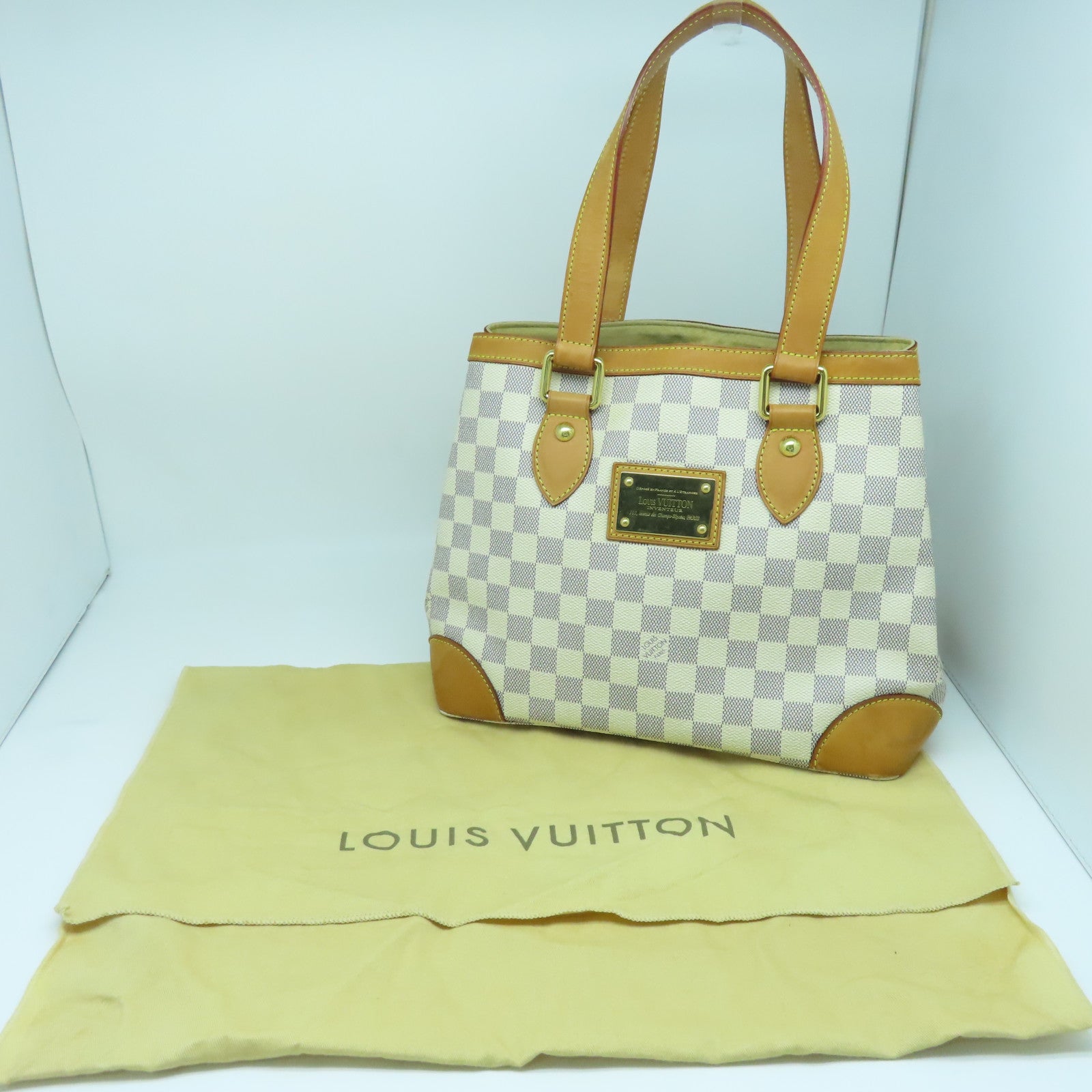 LOUIS VUITTON Damier Azur Hampstead PM金扣手挽袋白色
