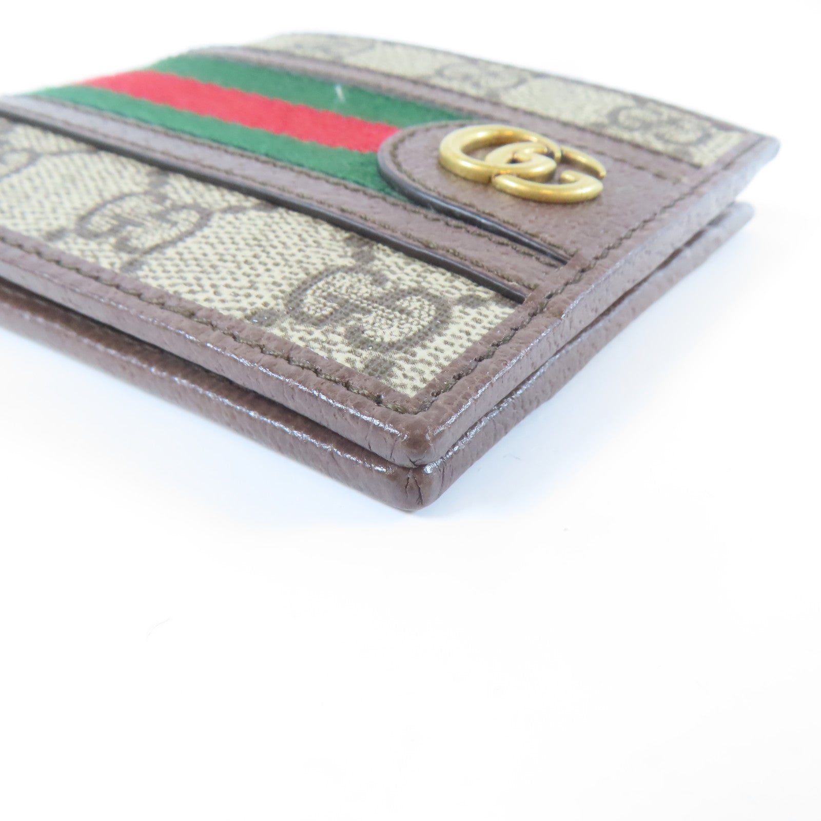 GUCCI 塗層帆布Wallet金扣錢包灰色/啡色