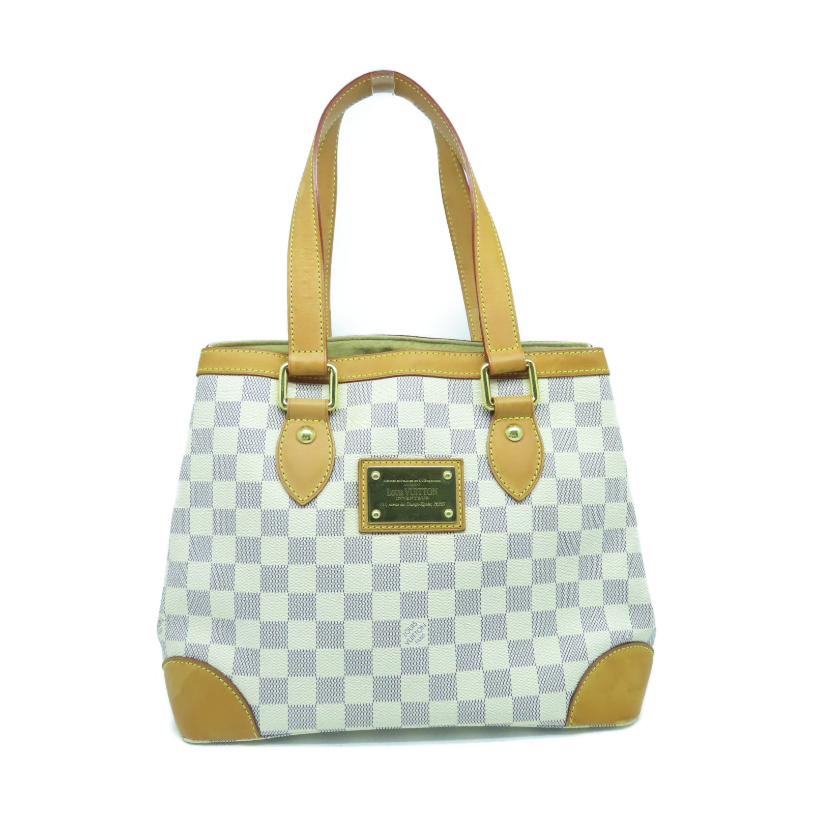 LOUIS VUITTON Damier Azur Hampstead PM金扣手挽袋白色