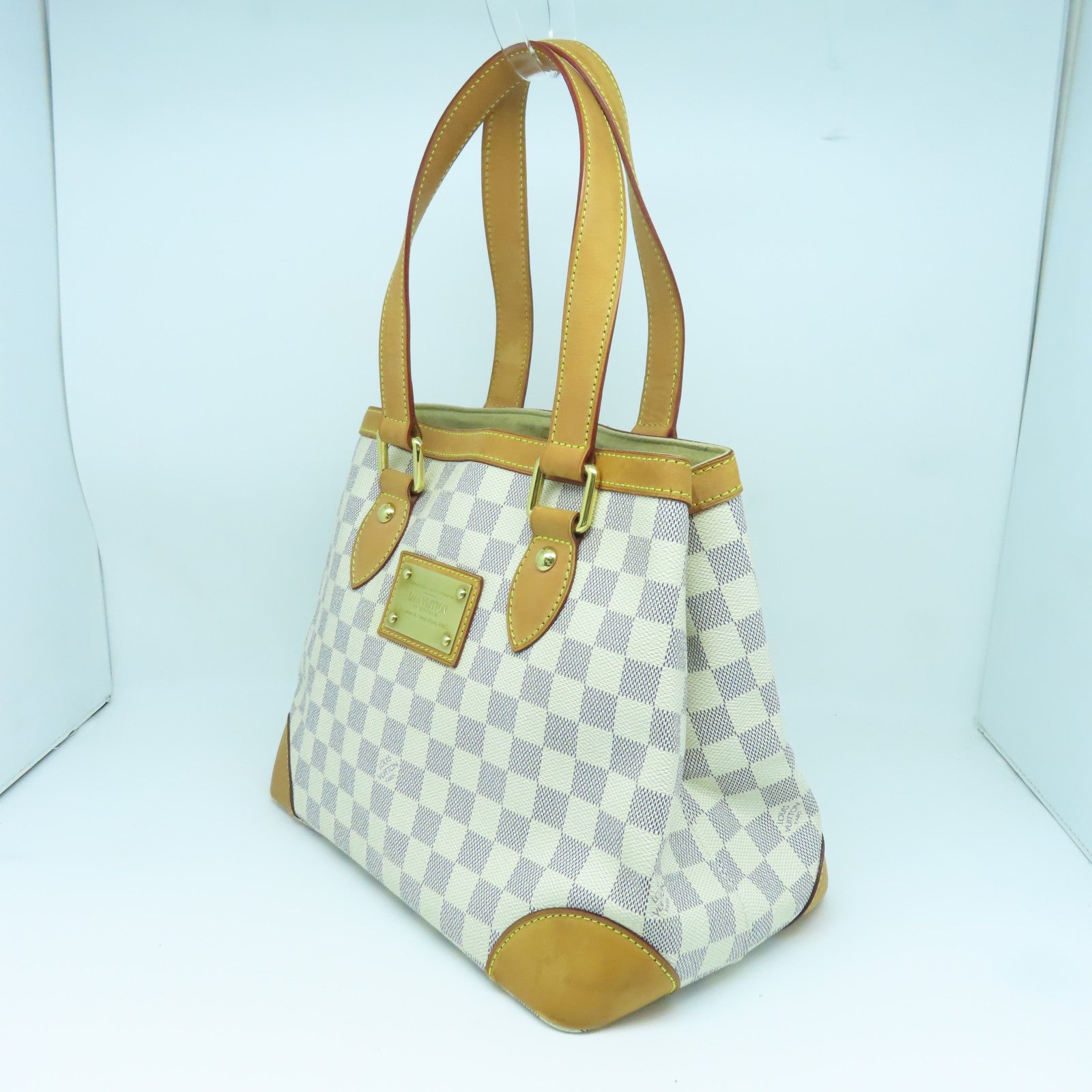 LOUIS VUITTON Damier Azur Hampstead PM金扣手挽袋白色