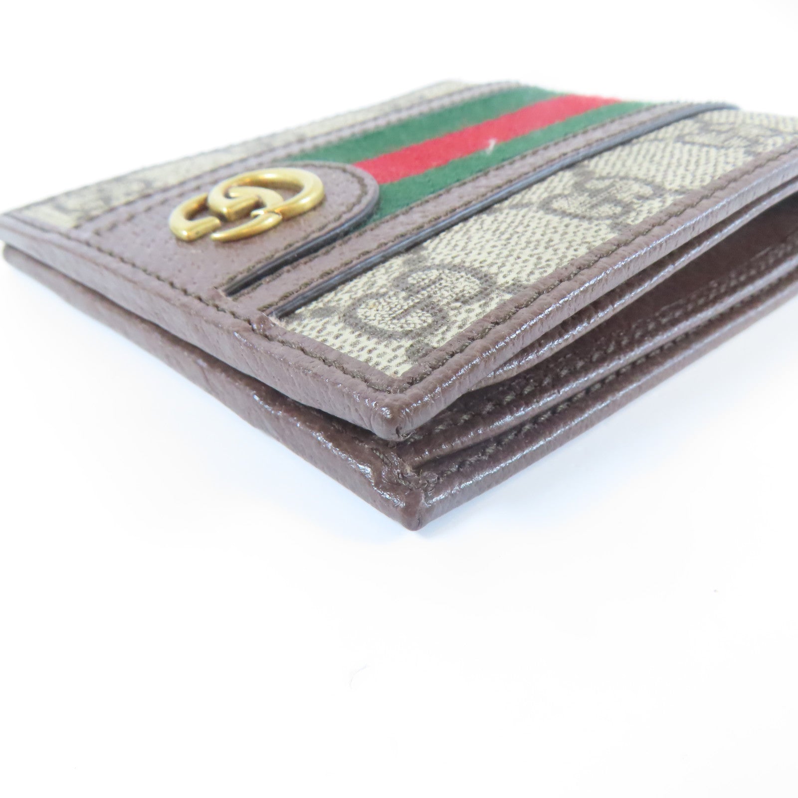 GUCCI 塗層帆布Wallet金扣錢包灰色/啡色