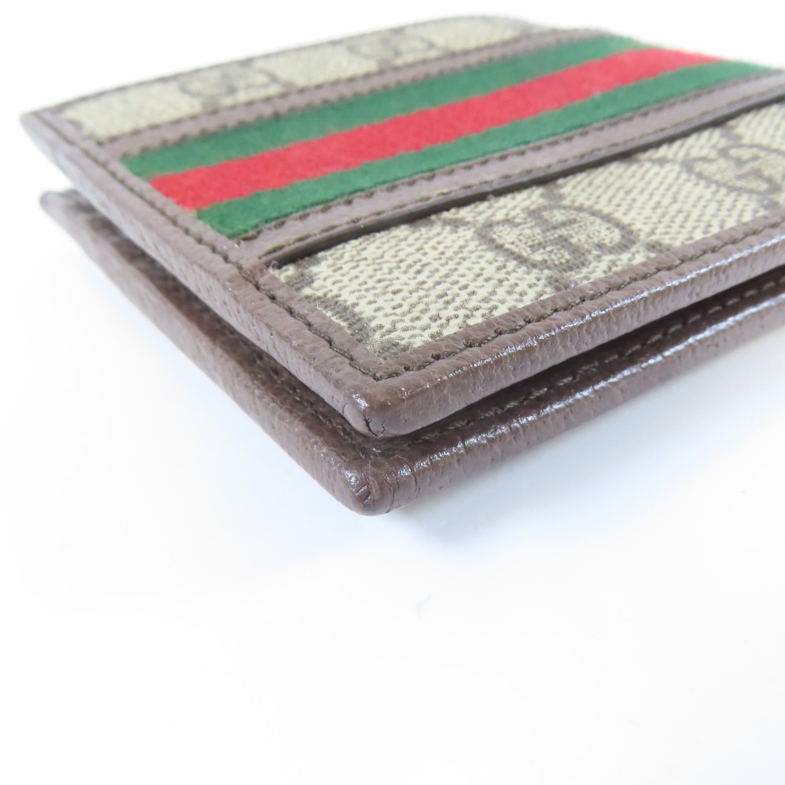 GUCCI 塗層帆布Wallet金扣錢包灰色/啡色