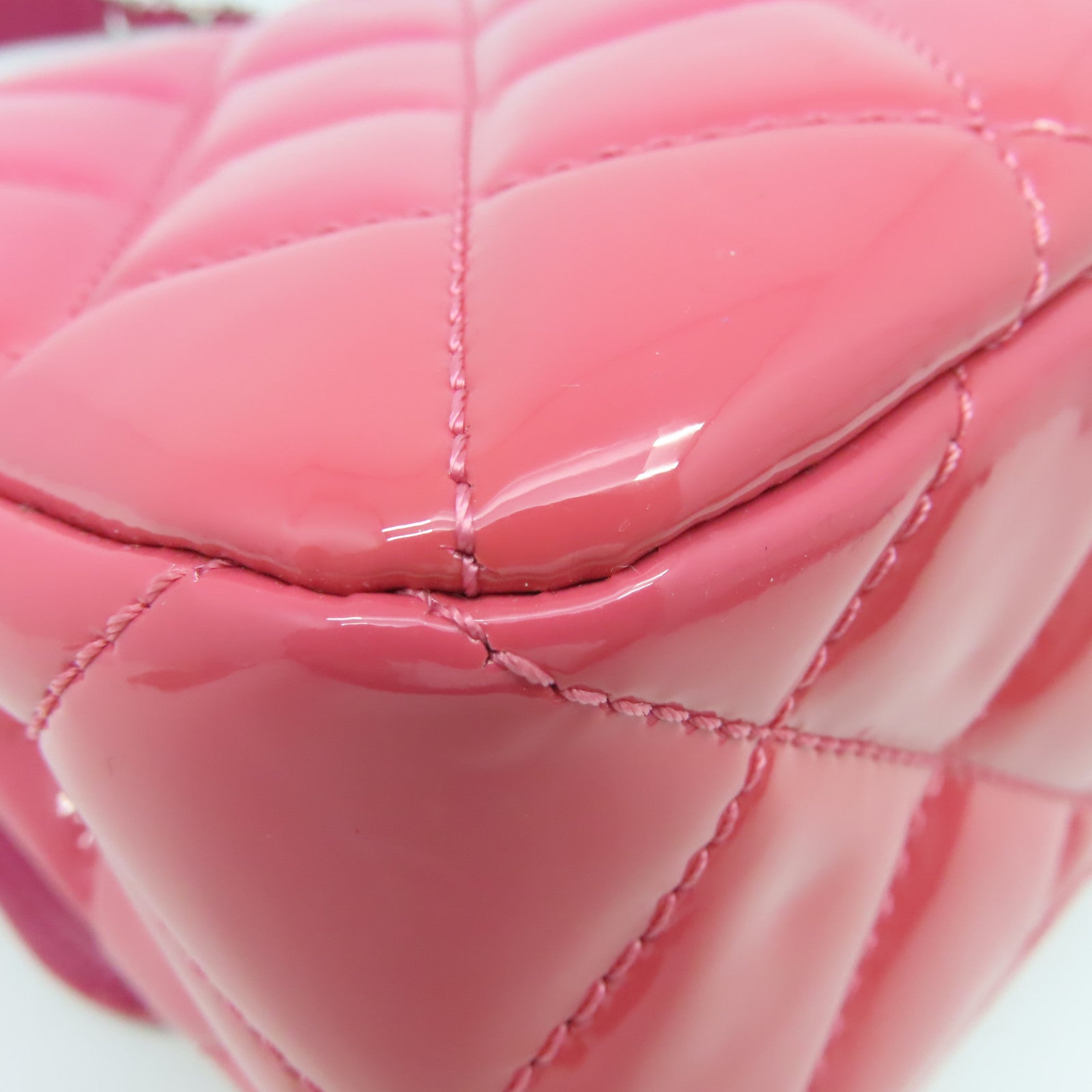 CHANEL 【激減優惠】菱格漆皮皮革Chain Shoulder Bag銀扣鏈帶肩背袋粉紅色