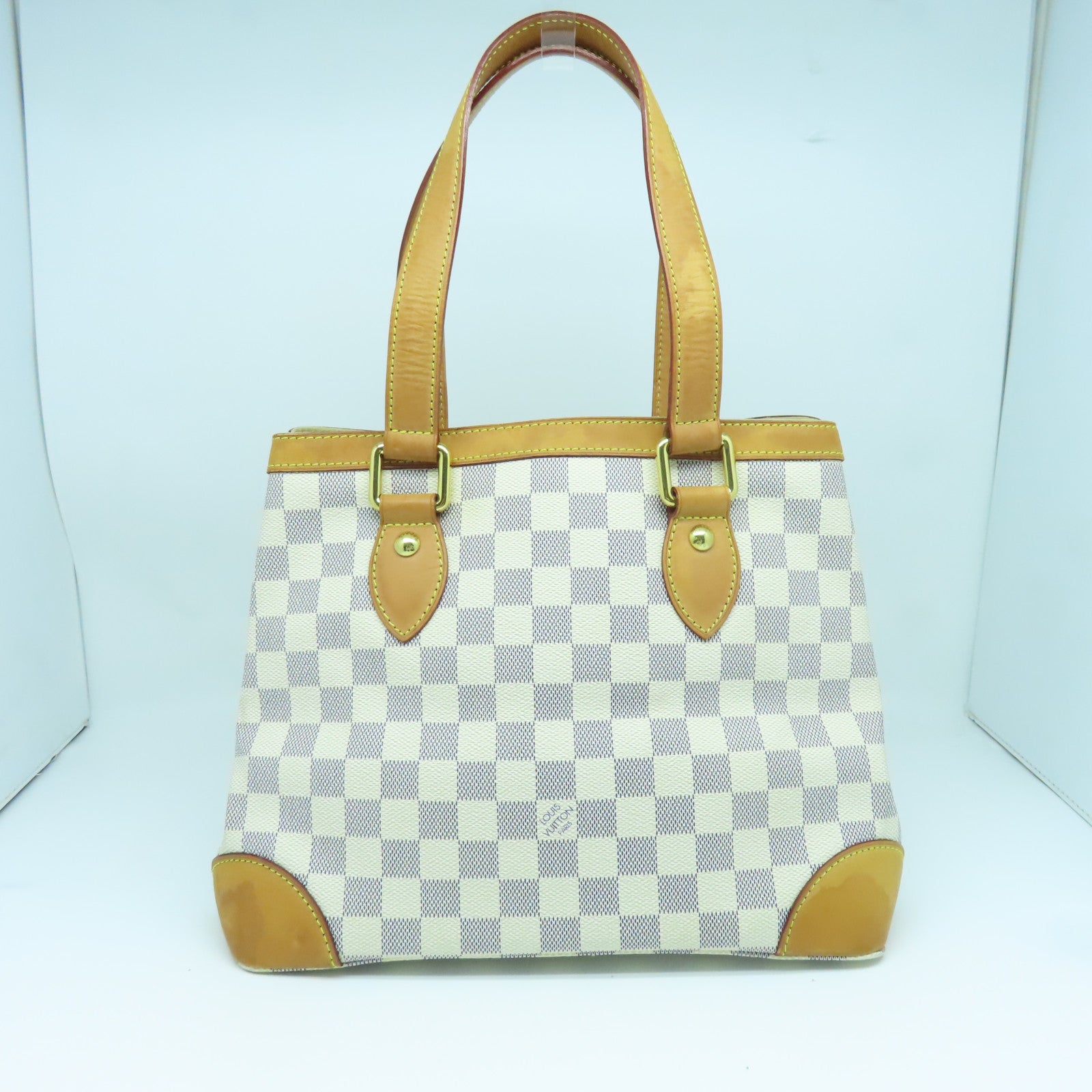 LOUIS VUITTON Damier Azur Hampstead PM金扣手挽袋白色