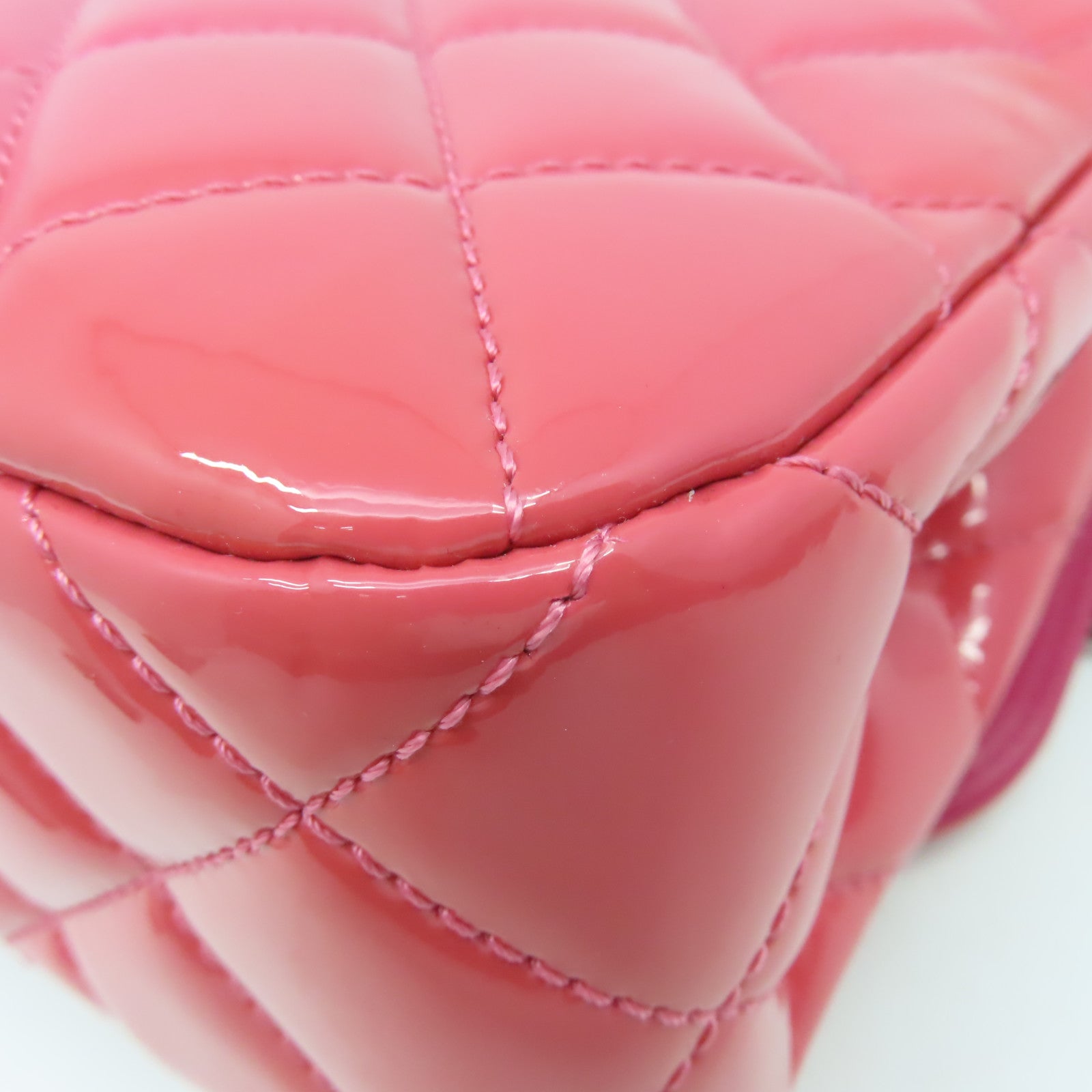 CHANEL 【激減優惠】菱格漆皮皮革Chain Shoulder Bag銀扣鏈帶肩背袋粉紅色