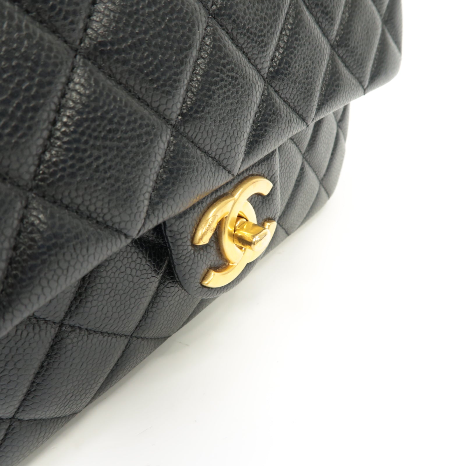 CHANEL 菱格Caviar皮革Chain Shoulder金扣鏈帶肩背袋黑色