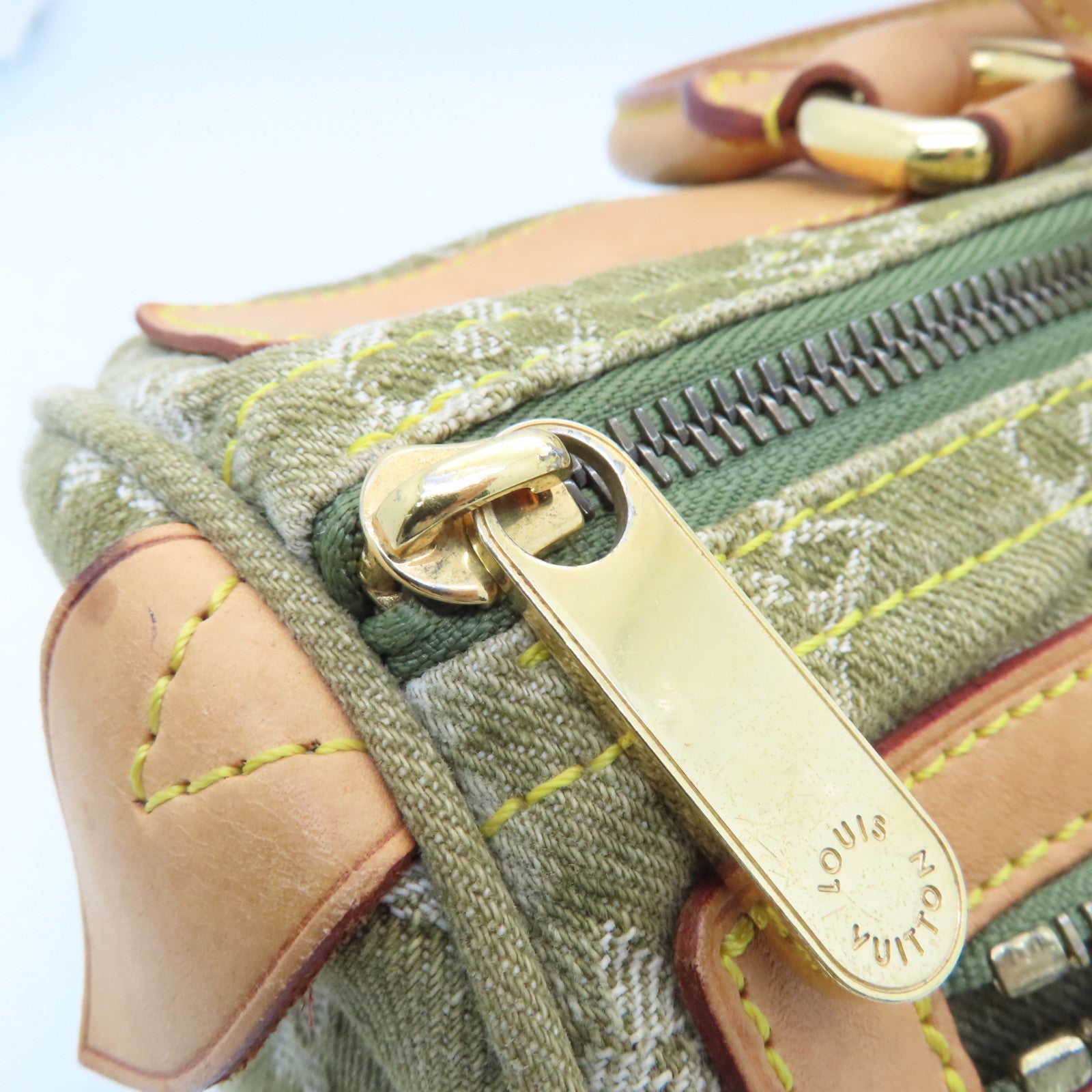 LOUIS VUITTON Monogram Denim Neo Speedy Gold Buckle Bag Khaki