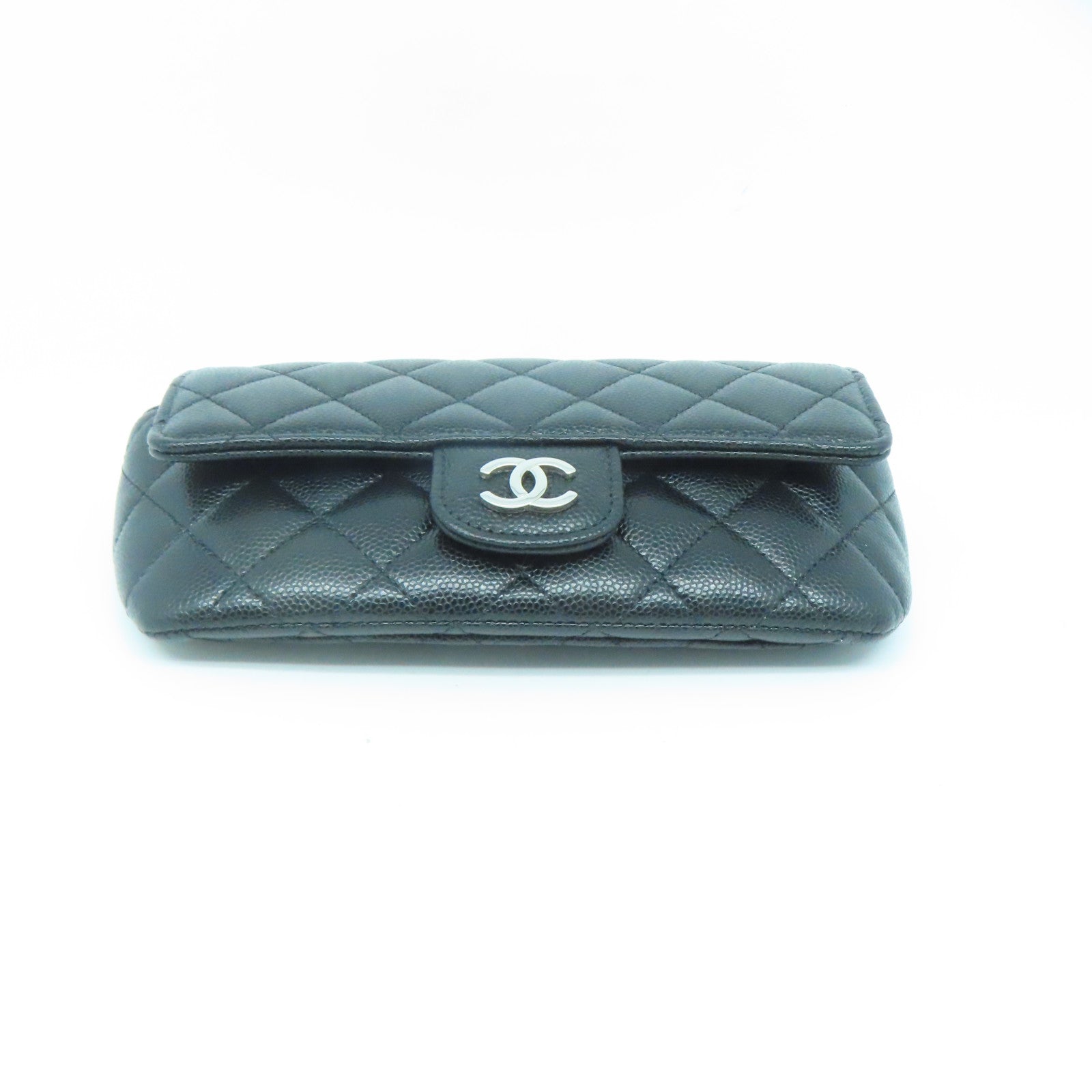 CHANEL 菱格Caviar皮革Chain Shoulder Bag银扣链带肩背袋黑色