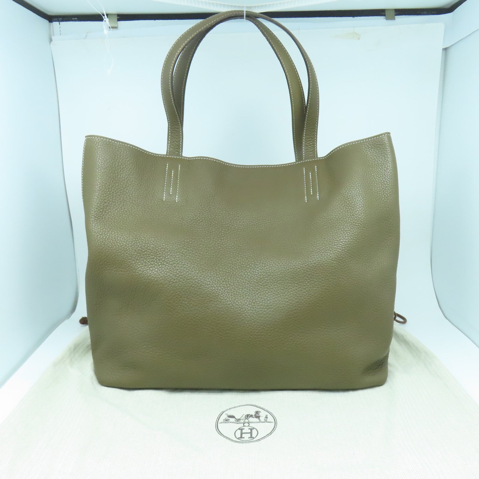 HERMES Clemence皮革/Swift皮革Double Sens肩背袋Etoupe大象灰色