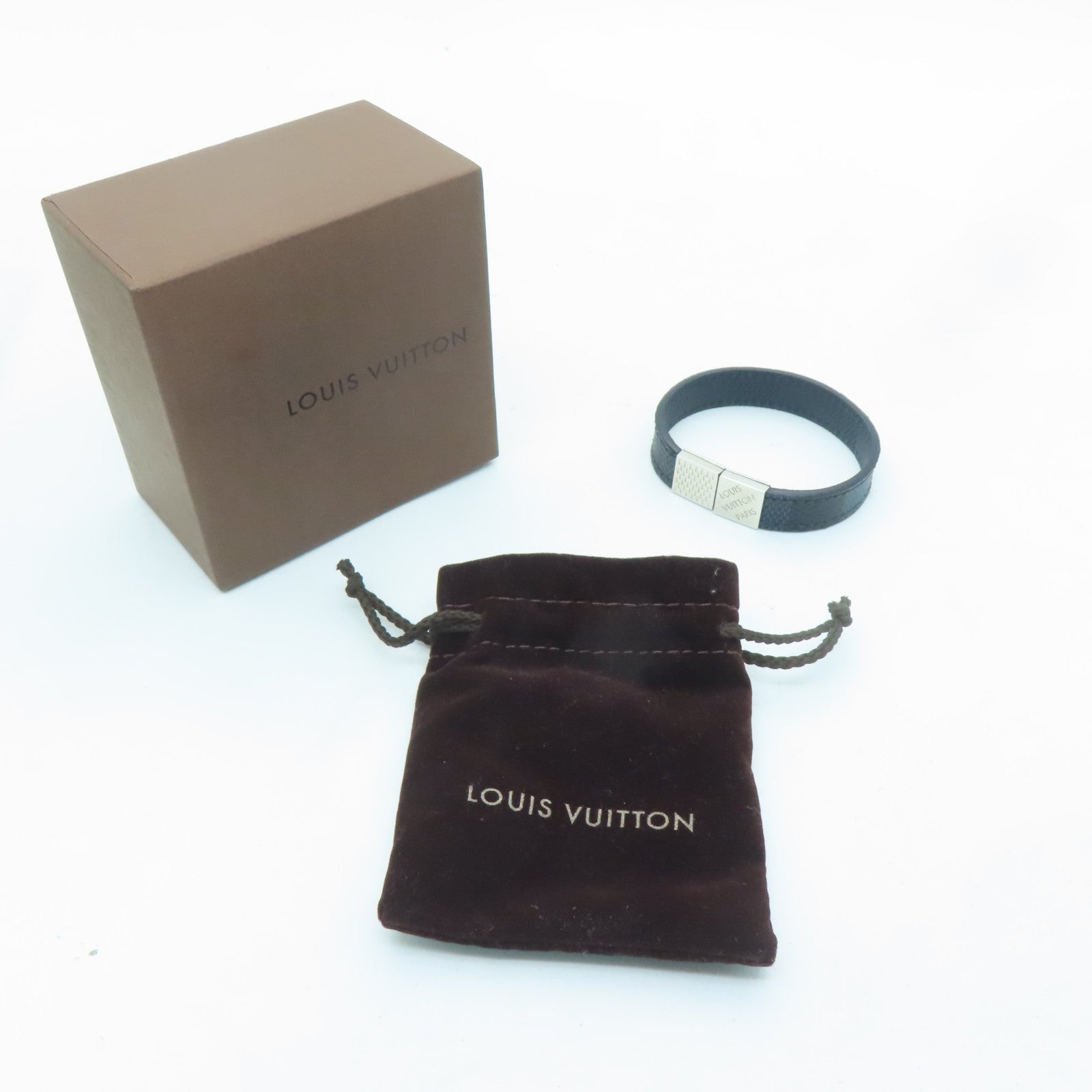 LOUIS VUITTON Damier Pull It Bracelet silver buckle bracelet dark blue