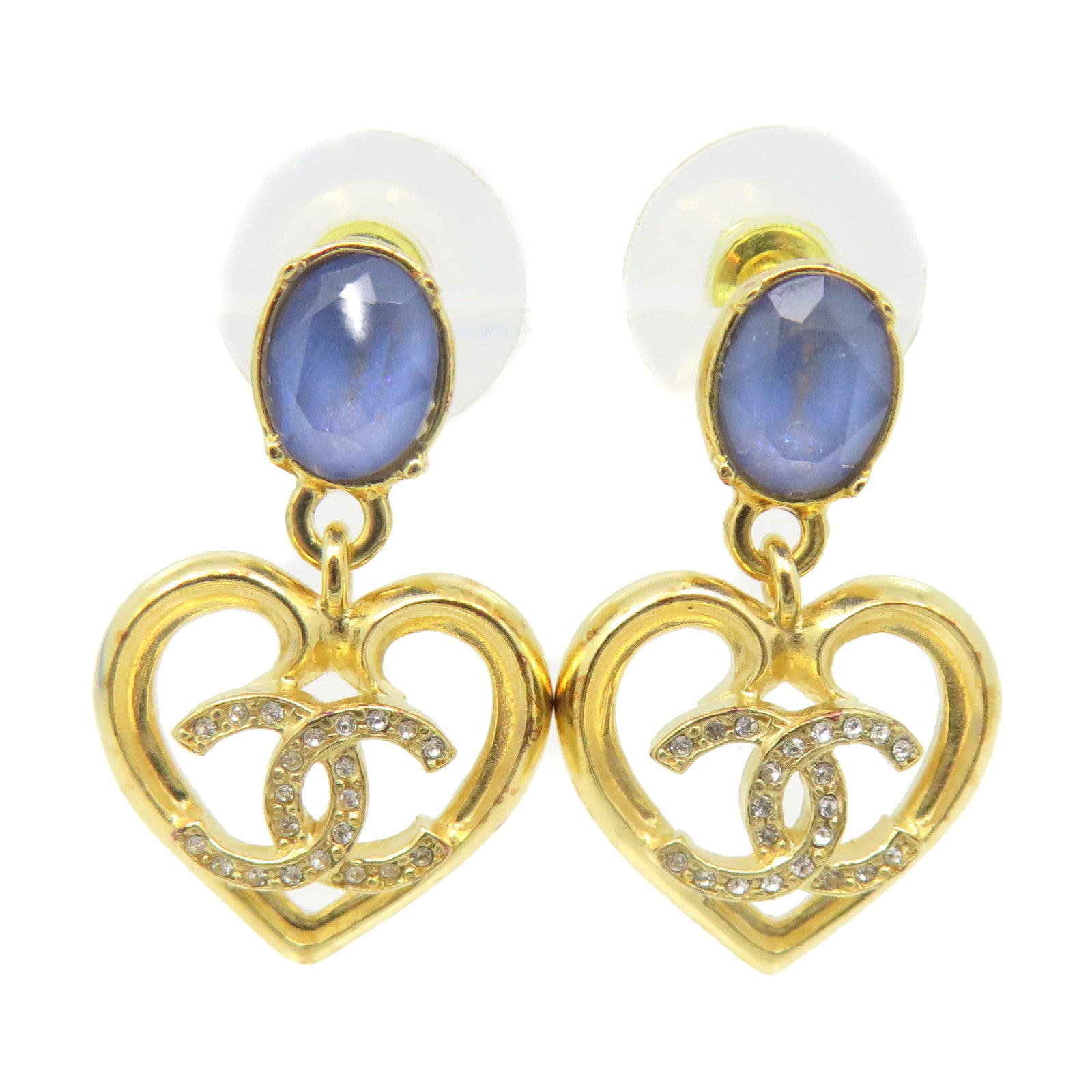 CHANEL 金屬CC Heart Earrings耳環金色
