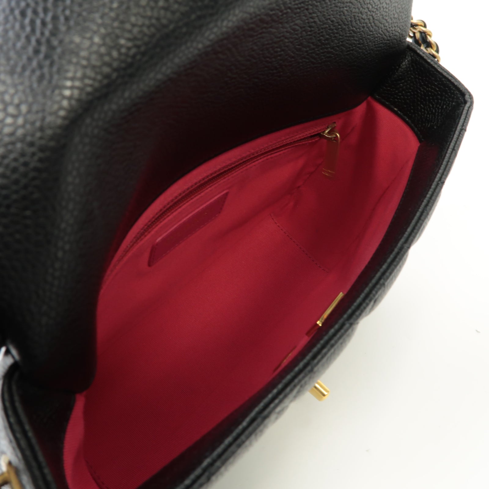 CHANEL 菱格Caviar皮革Chain Shoulder金扣鏈帶肩背袋黑色