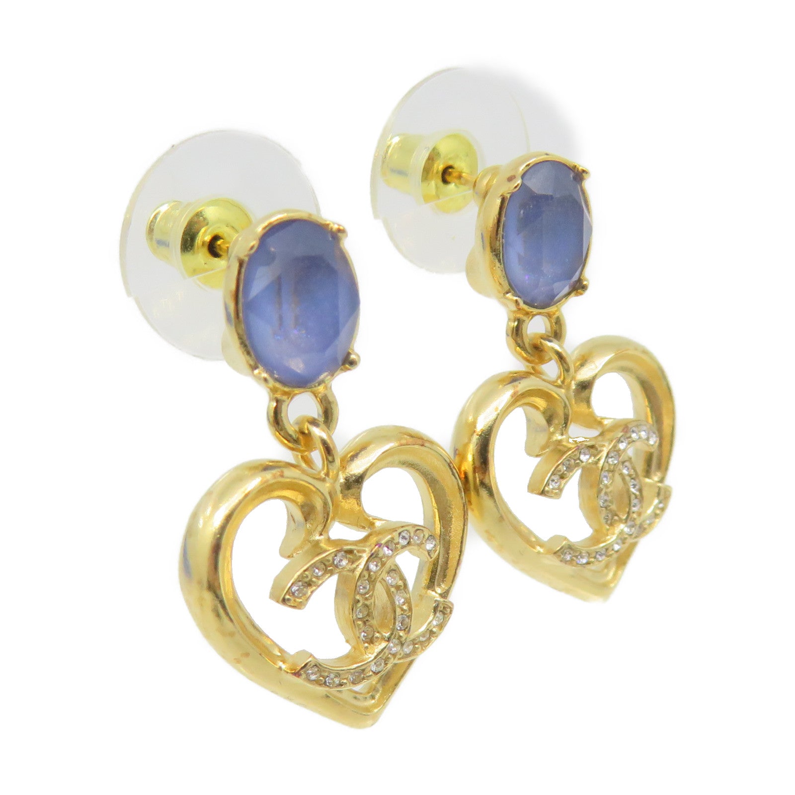 CHANEL 金屬CC Heart Earrings耳環金色