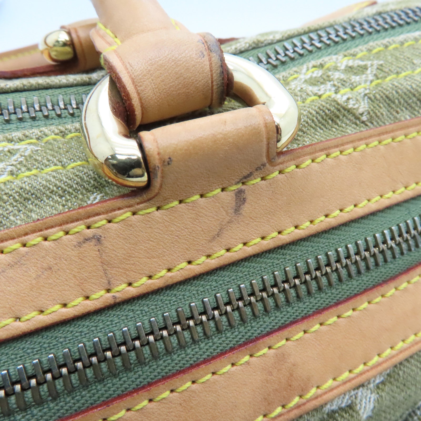 LOUIS VUITTON Monogram Denim Neo Speedy Gold Buckle Bag Khaki