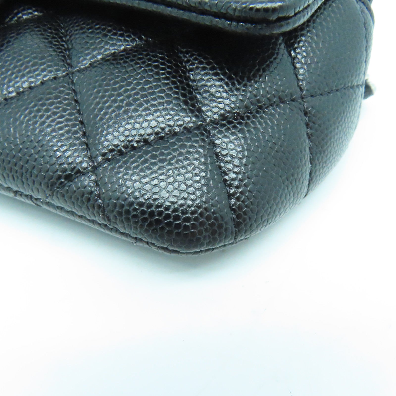 CHANEL 菱格Caviar皮革Chain Shoulder Bag银扣链带肩背袋黑色
