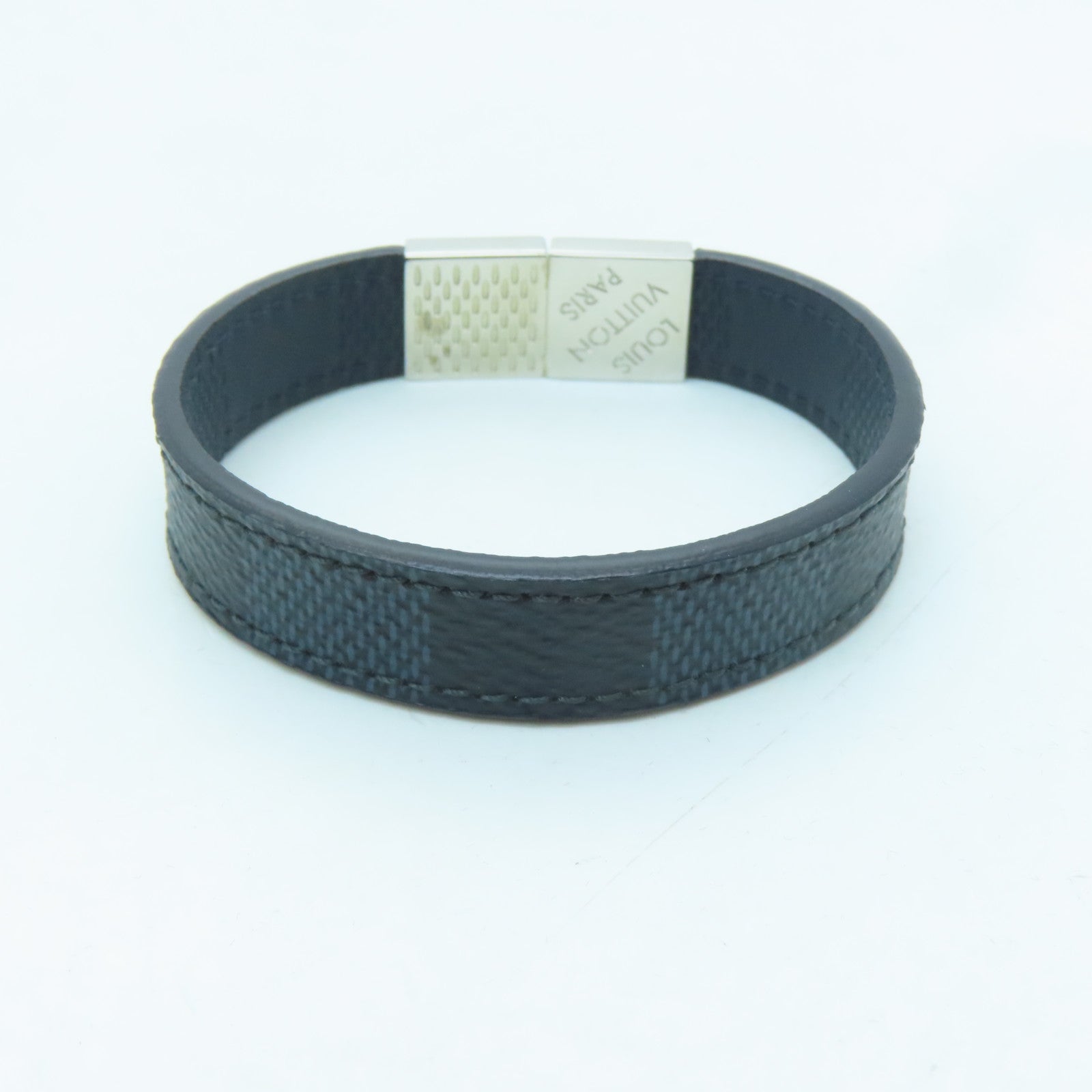 LOUIS VUITTON Damier Pull It Bracelet silver buckle bracelet dark blue