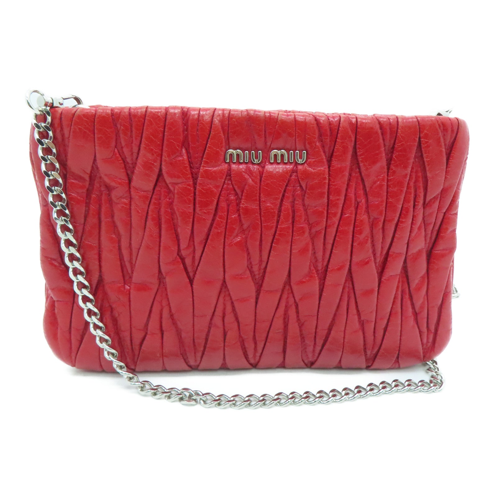 Miu Miu 【激减优惠】羊皮皮革Shoulder Bag银扣链带肩背袋红色