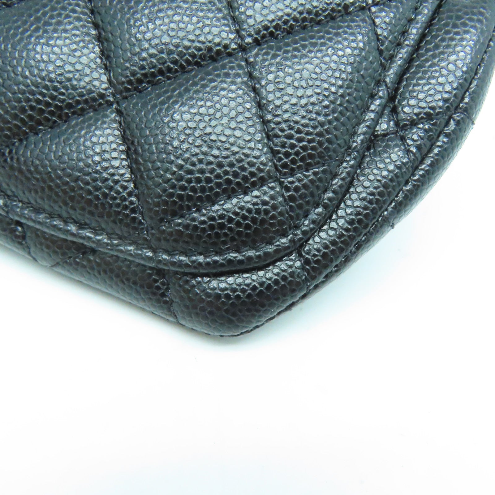 CHANEL 菱格Caviar皮革Chain Shoulder Bag银扣链带肩背袋黑色