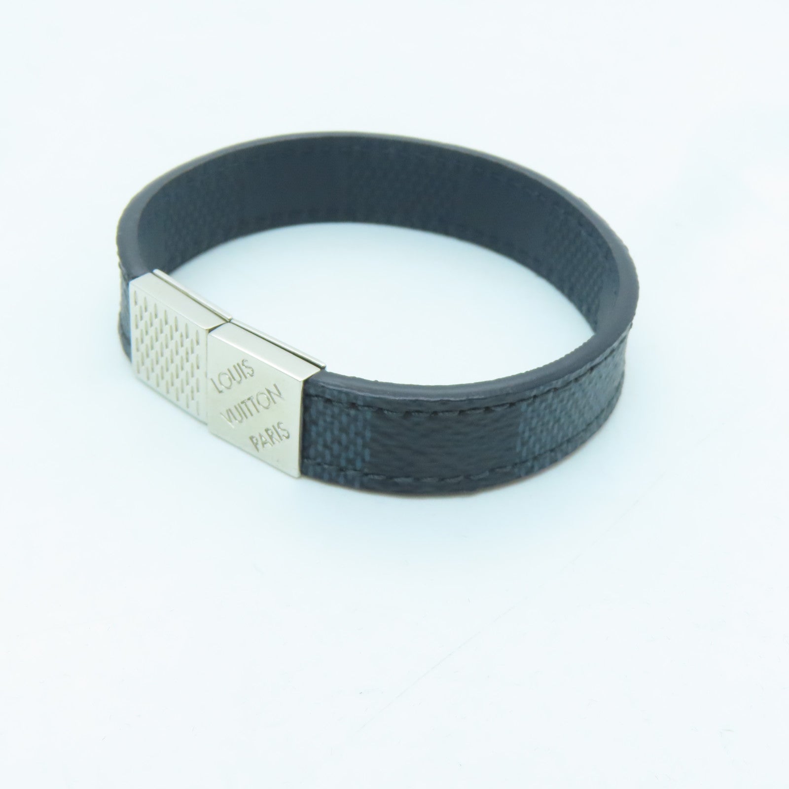LOUIS VUITTON Damier Pull It Bracelet silver buckle bracelet dark blue