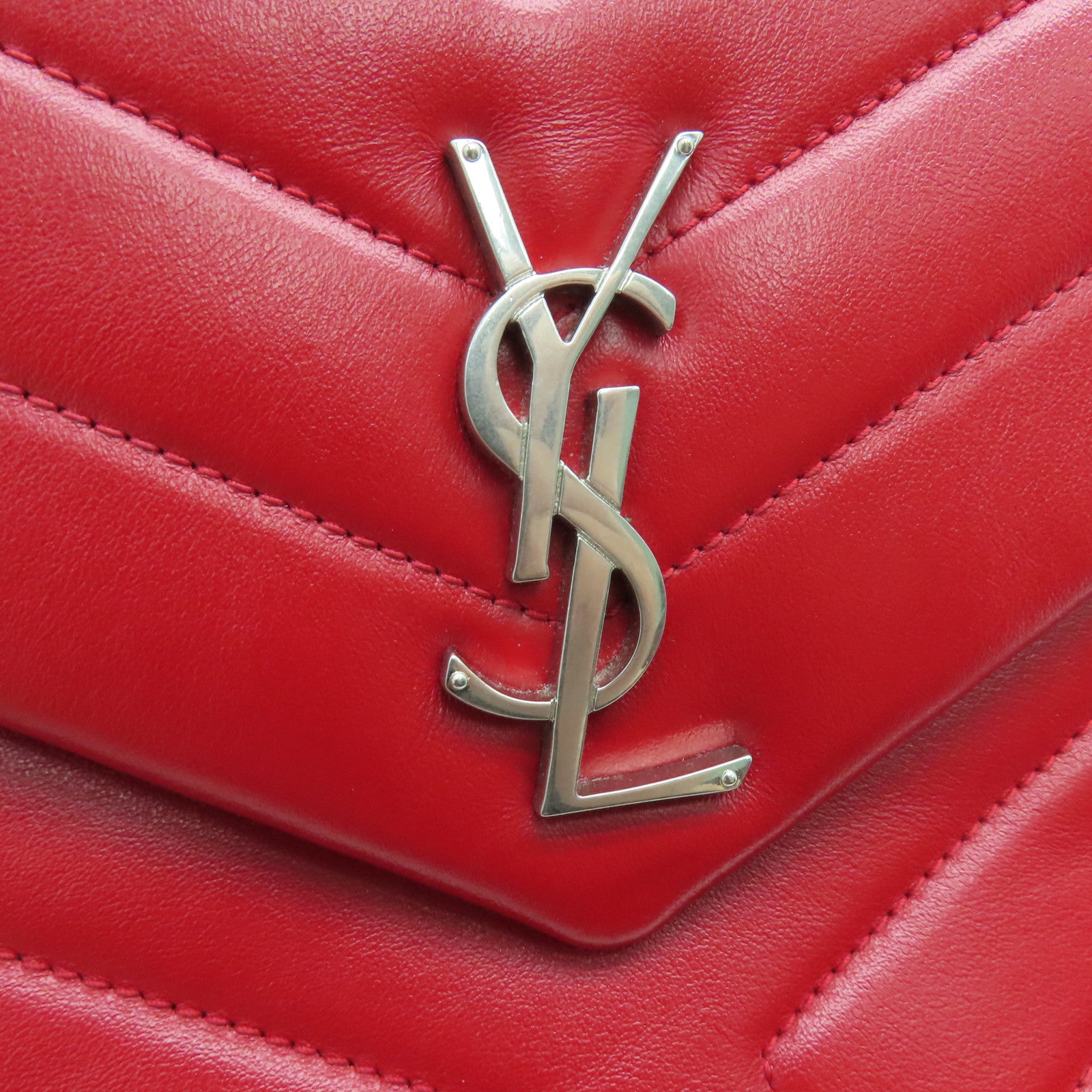 SAINT LAURENT 牛皮皮革Lou Lou鏈帶肩背袋銀扣紅色