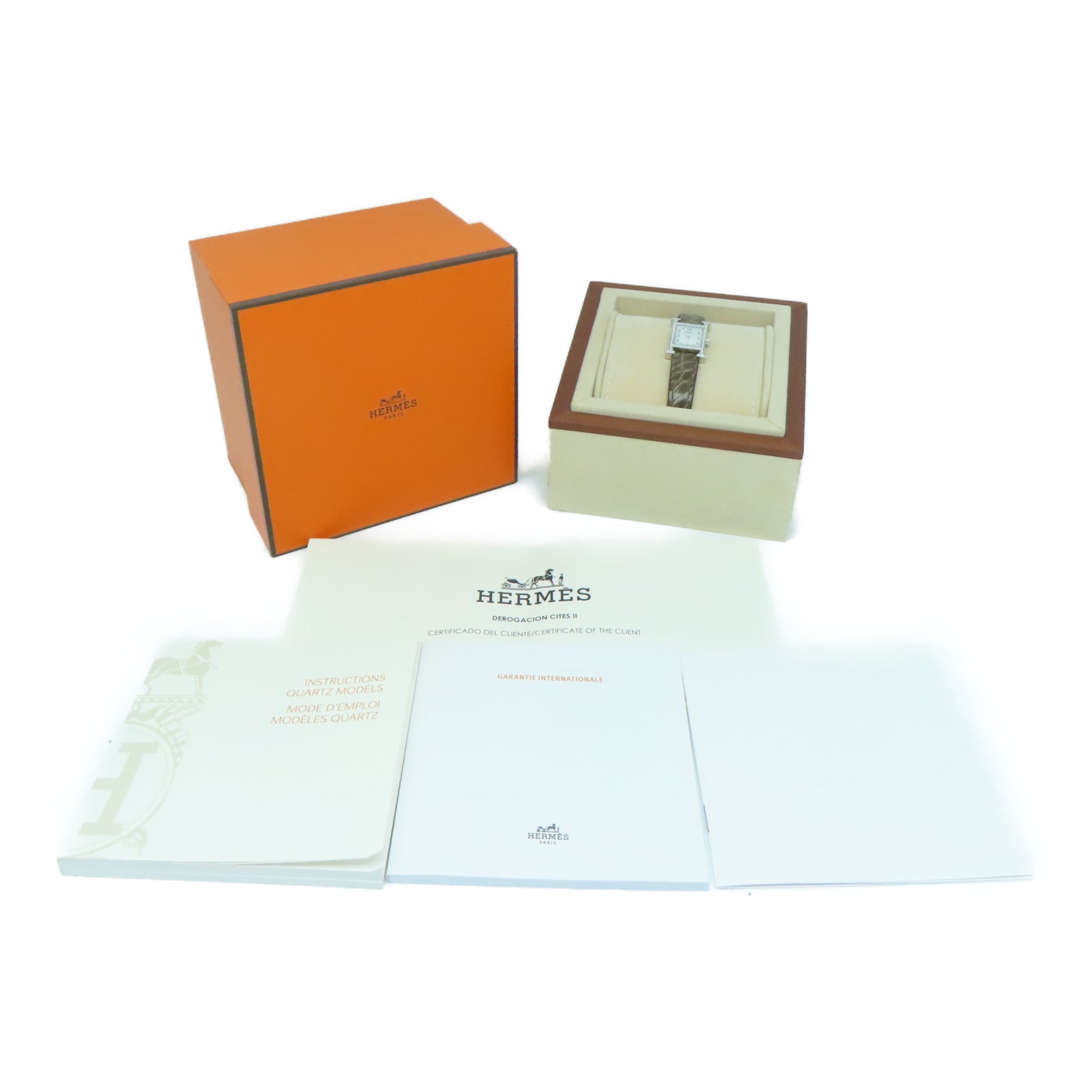 HERMES Heure H Watch不鏽鋼/皮革帶手錶石英機芯啡色