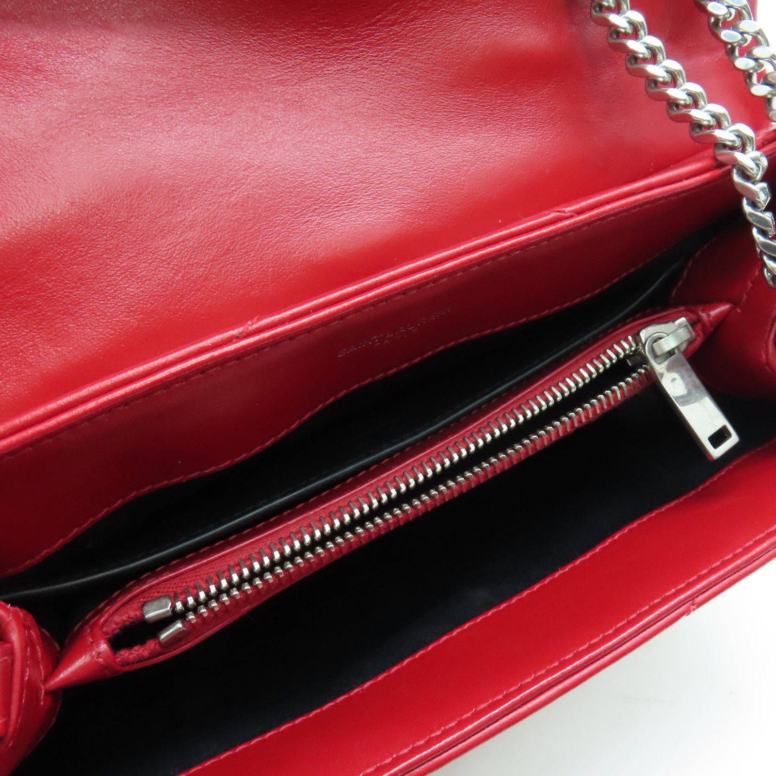 SAINT LAURENT 牛皮皮革Lou Lou鏈帶肩背袋銀扣紅色