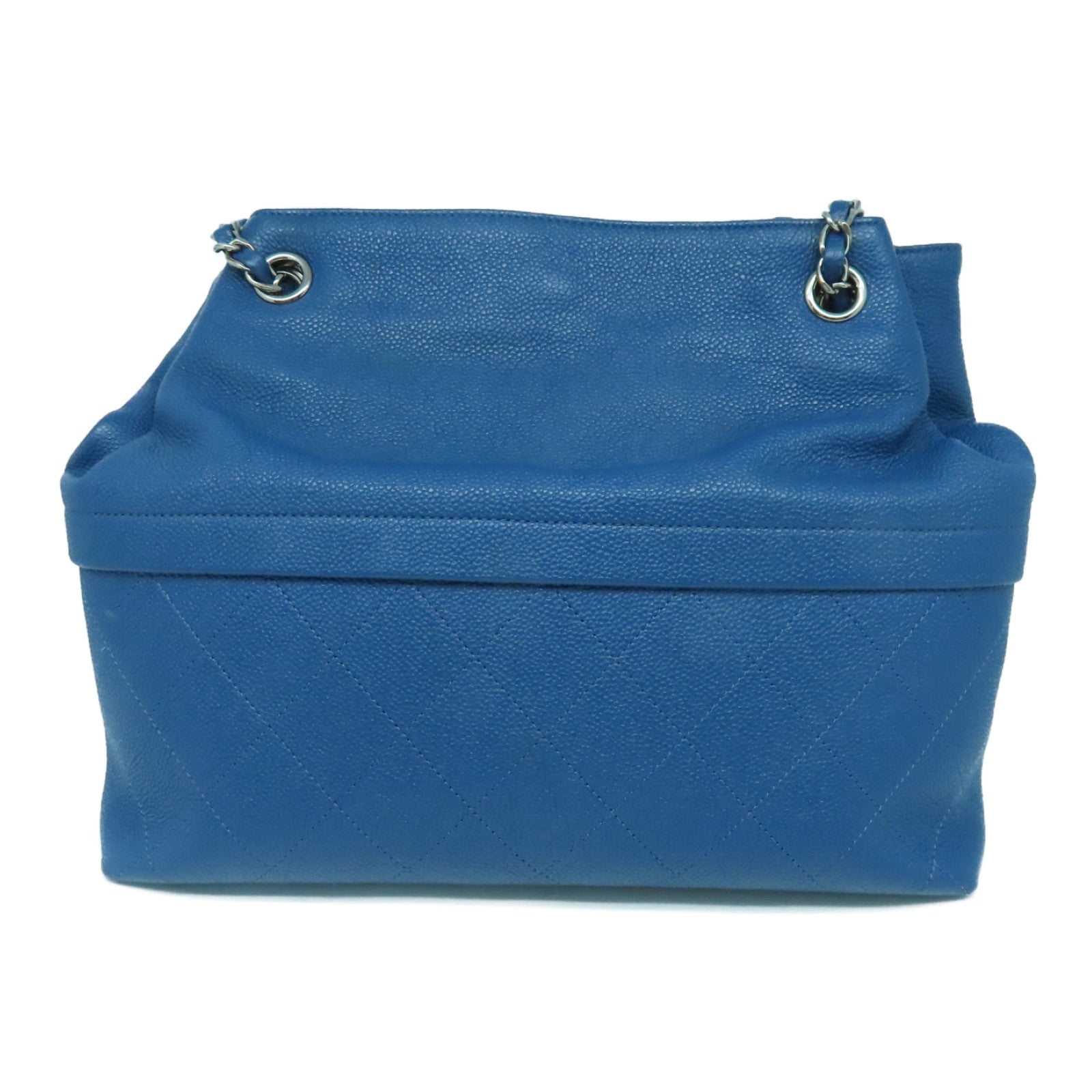 CHANEL 菱格牛皮皮革Chain Shoulder Bag銀扣鏈帶肩背袋藍色