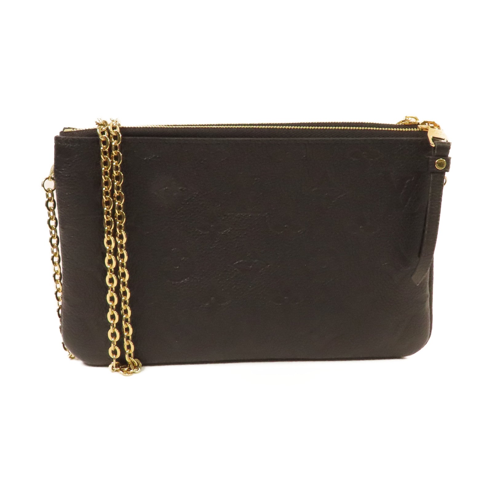 LOUIS VUITTON Monogram Empreinte Double Zip Pochette Chain Shoulder Bag金扣鏈帶肩背袋黑色