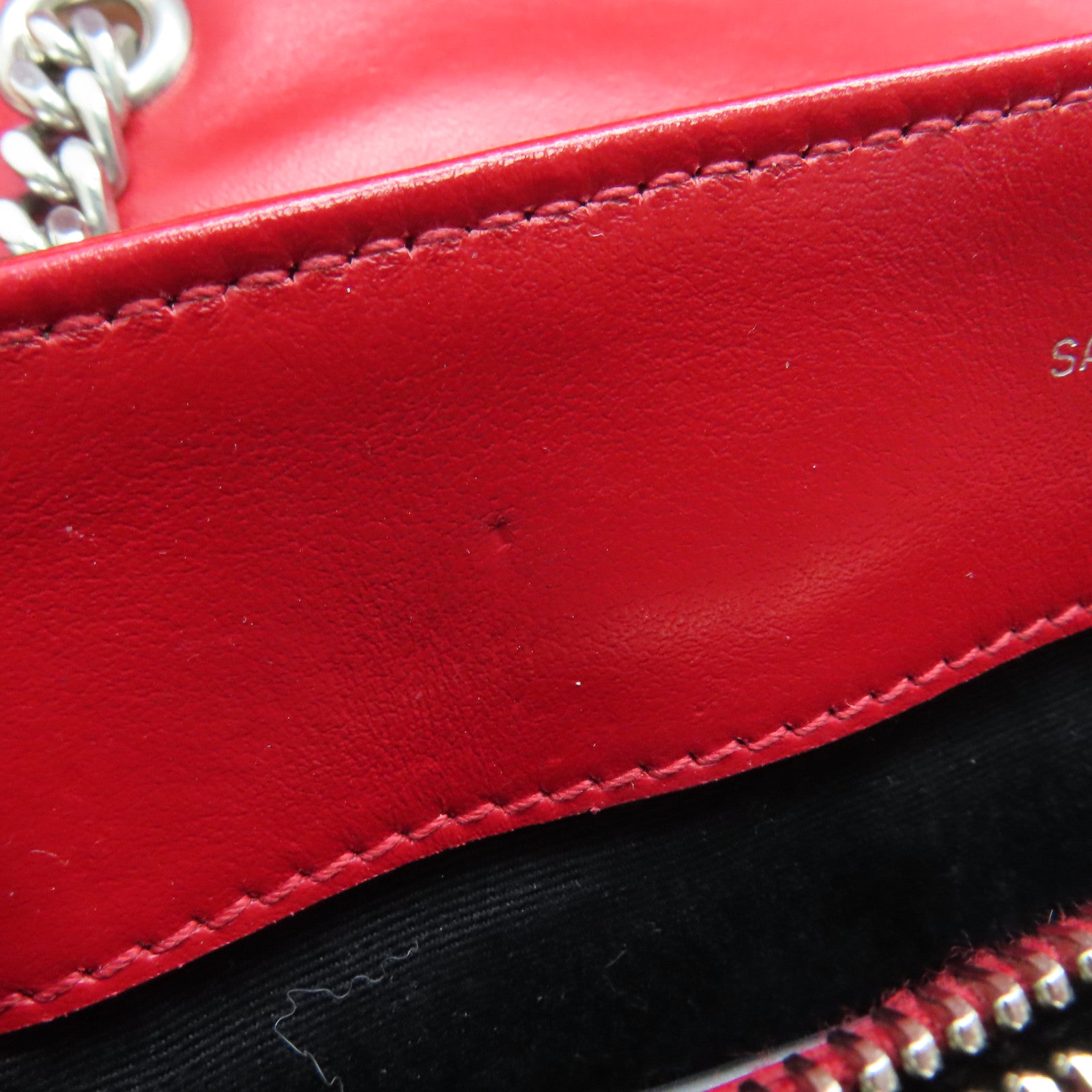 SAINT LAURENT 牛皮皮革Lou Lou鏈帶肩背袋銀扣紅色