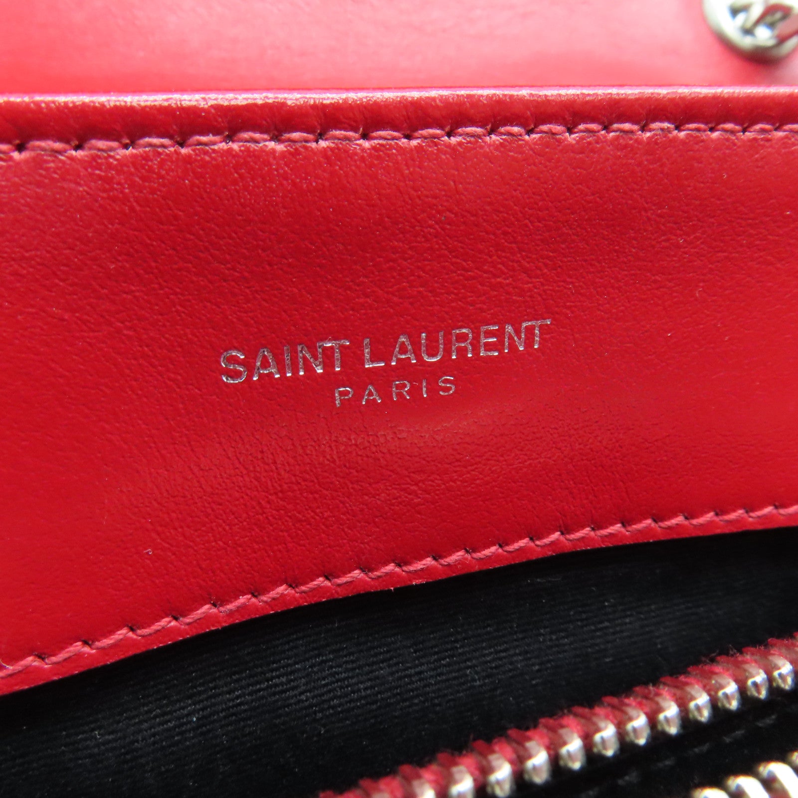 SAINT LAURENT 牛皮皮革Lou Lou鏈帶肩背袋銀扣紅色