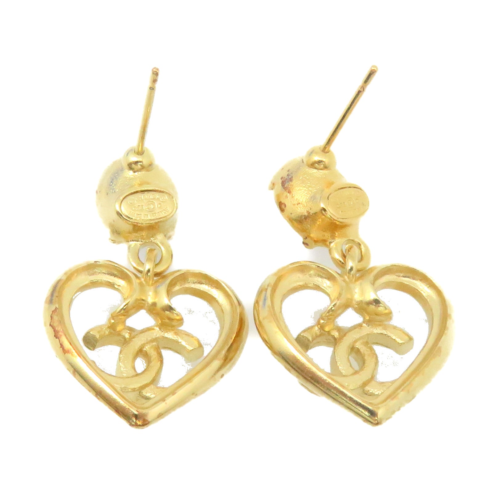CHANEL 金屬CC Heart Earrings耳環金色