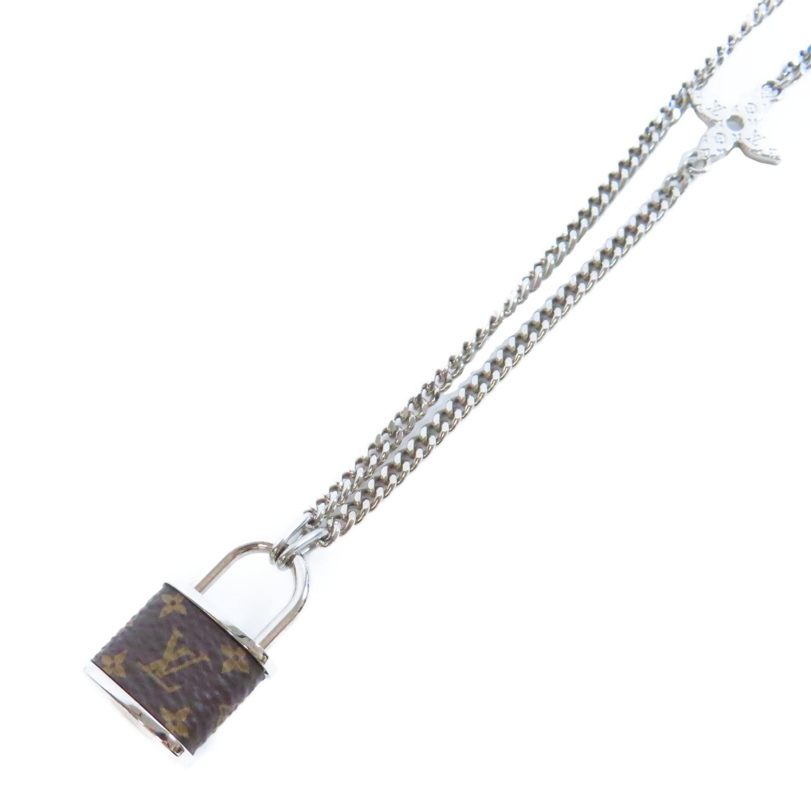 LOUIS VUITTON 金屬/Monogram Lock Pendant S00項鍊銀色/啡色
