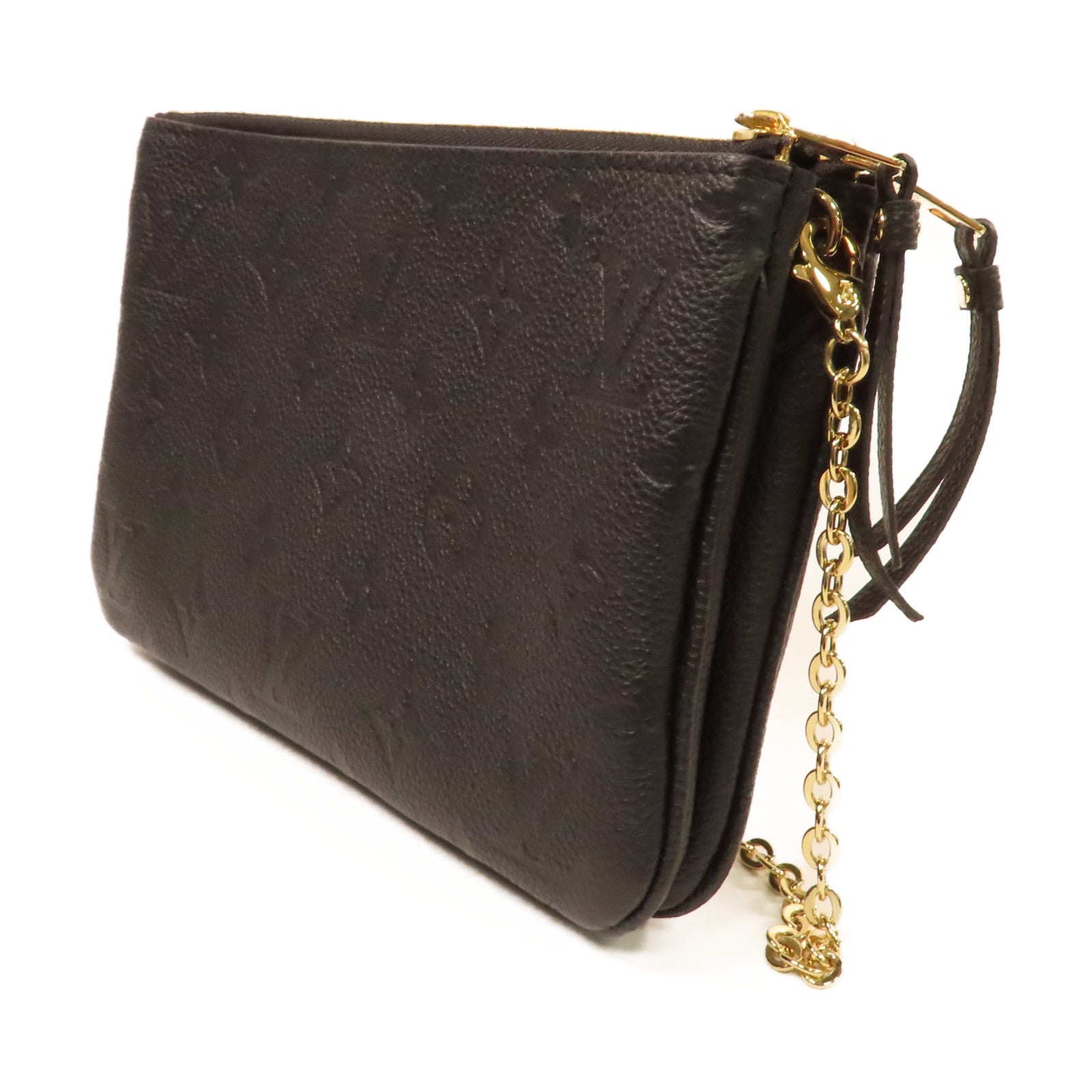 LOUIS VUITTON Monogram Empreinte Double Zip Pochette Chain Shoulder Bag金扣鏈帶肩背袋黑色