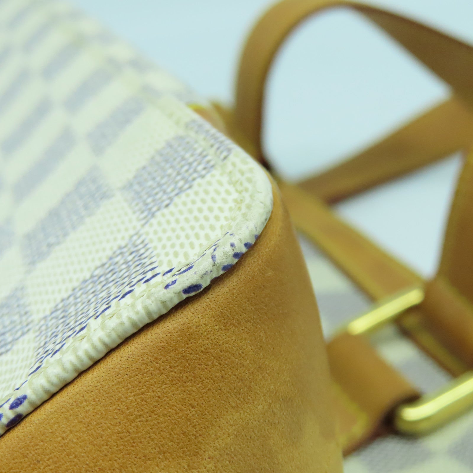LOUIS VUITTON Damier Azur Hampstead PM金扣手挽袋白色