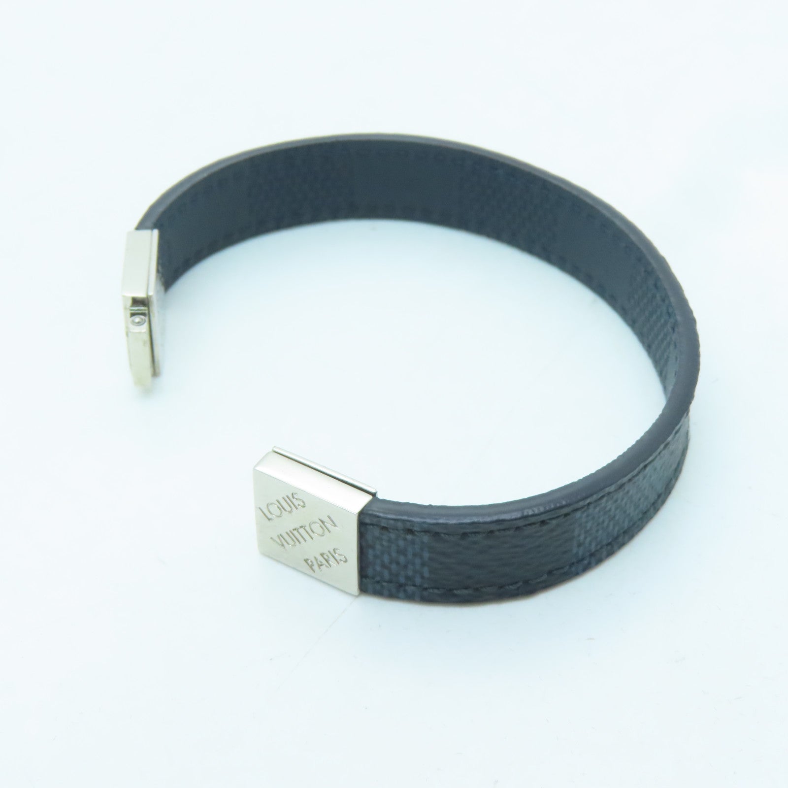 LOUIS VUITTON Damier Pull It Bracelet silver buckle bracelet dark blue