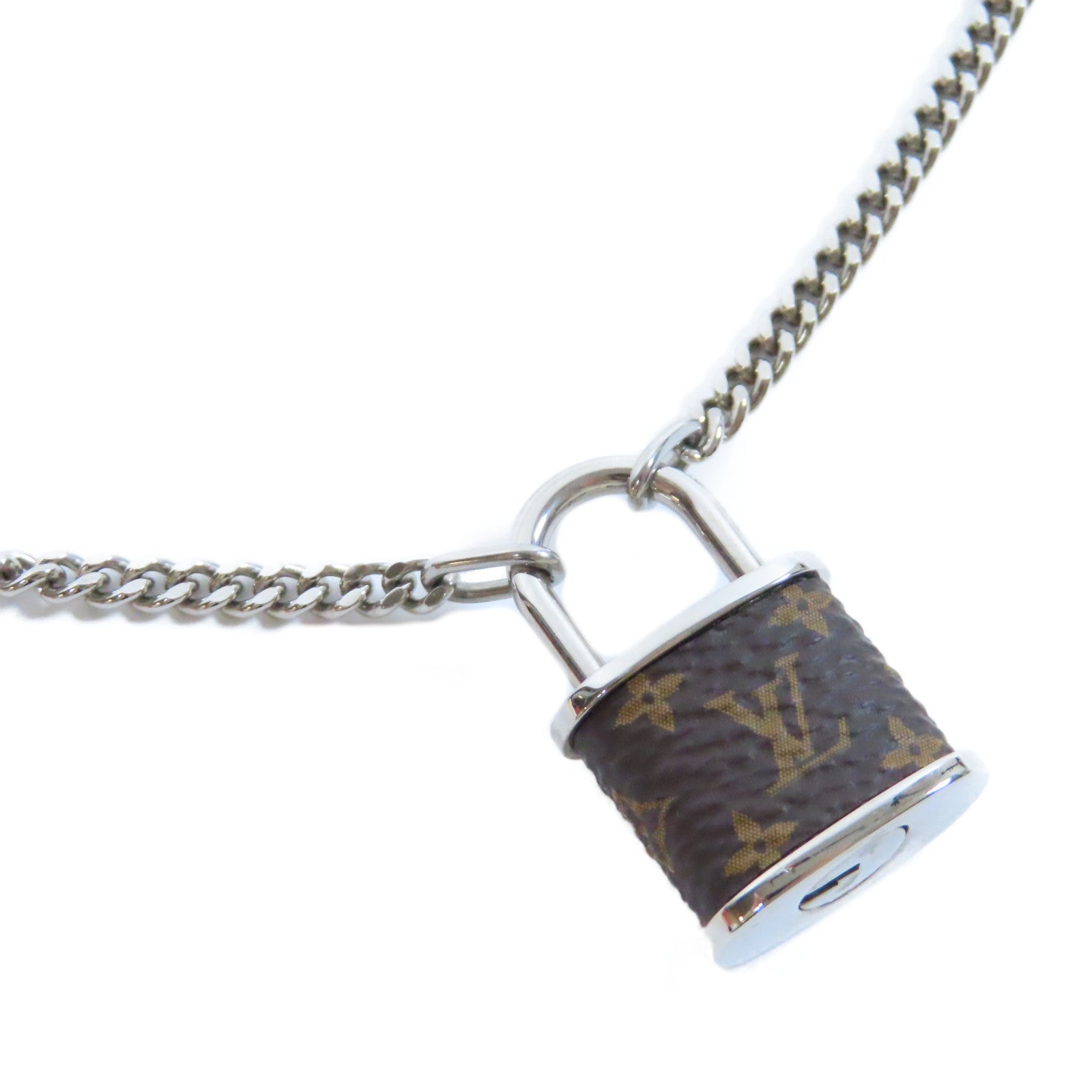 LOUIS VUITTON 金屬/Monogram Lock Pendant S00項鍊銀色/啡色