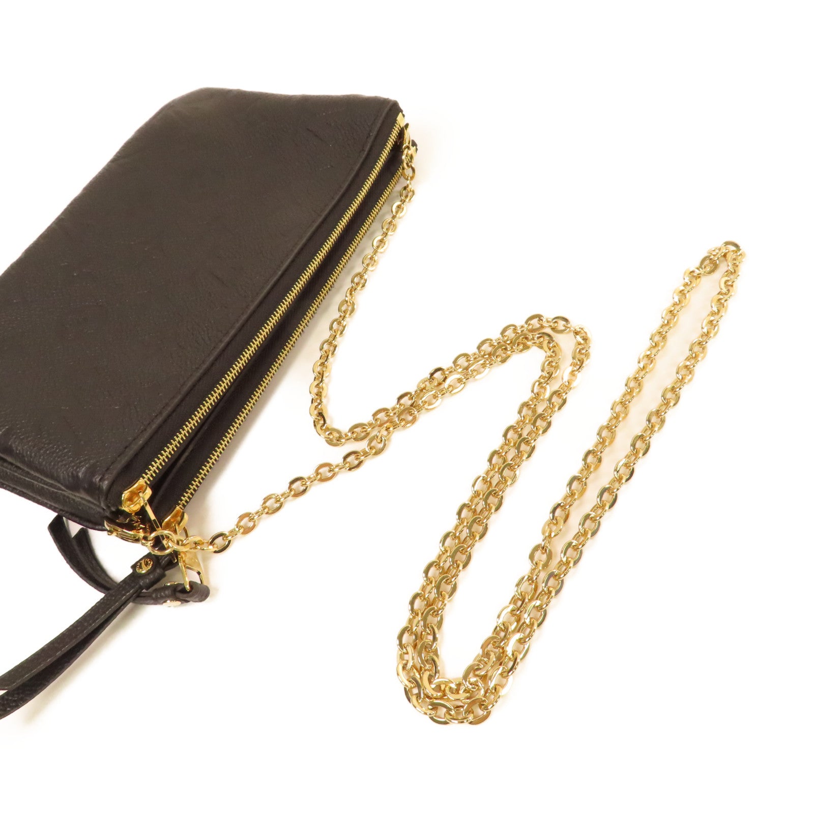 LOUIS VUITTON Monogram Empreinte Double Zip Pochette Chain Shoulder Bag金扣鏈帶肩背袋黑色