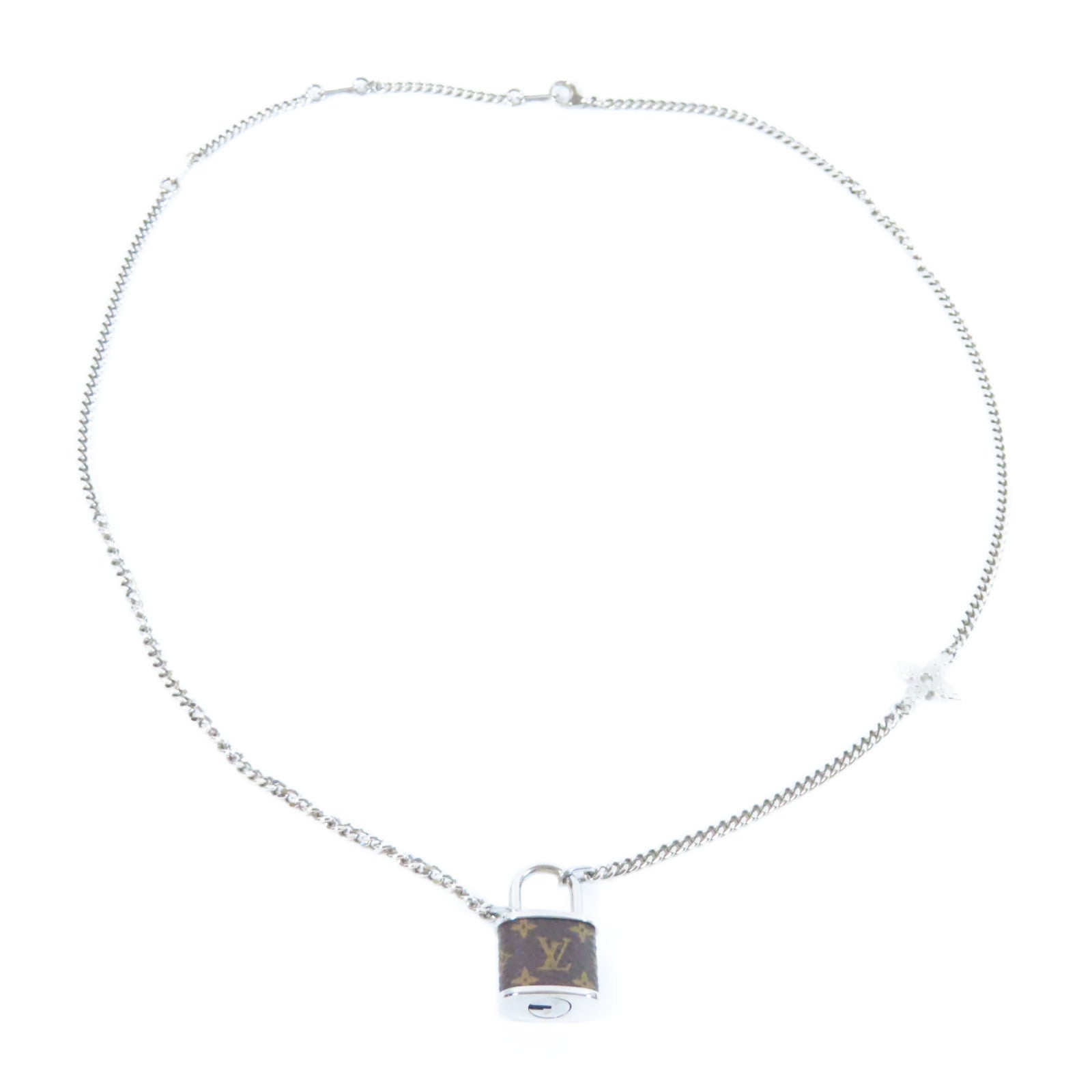 LOUIS VUITTON 金屬/Monogram Lock Pendant S00項鍊銀色/啡色