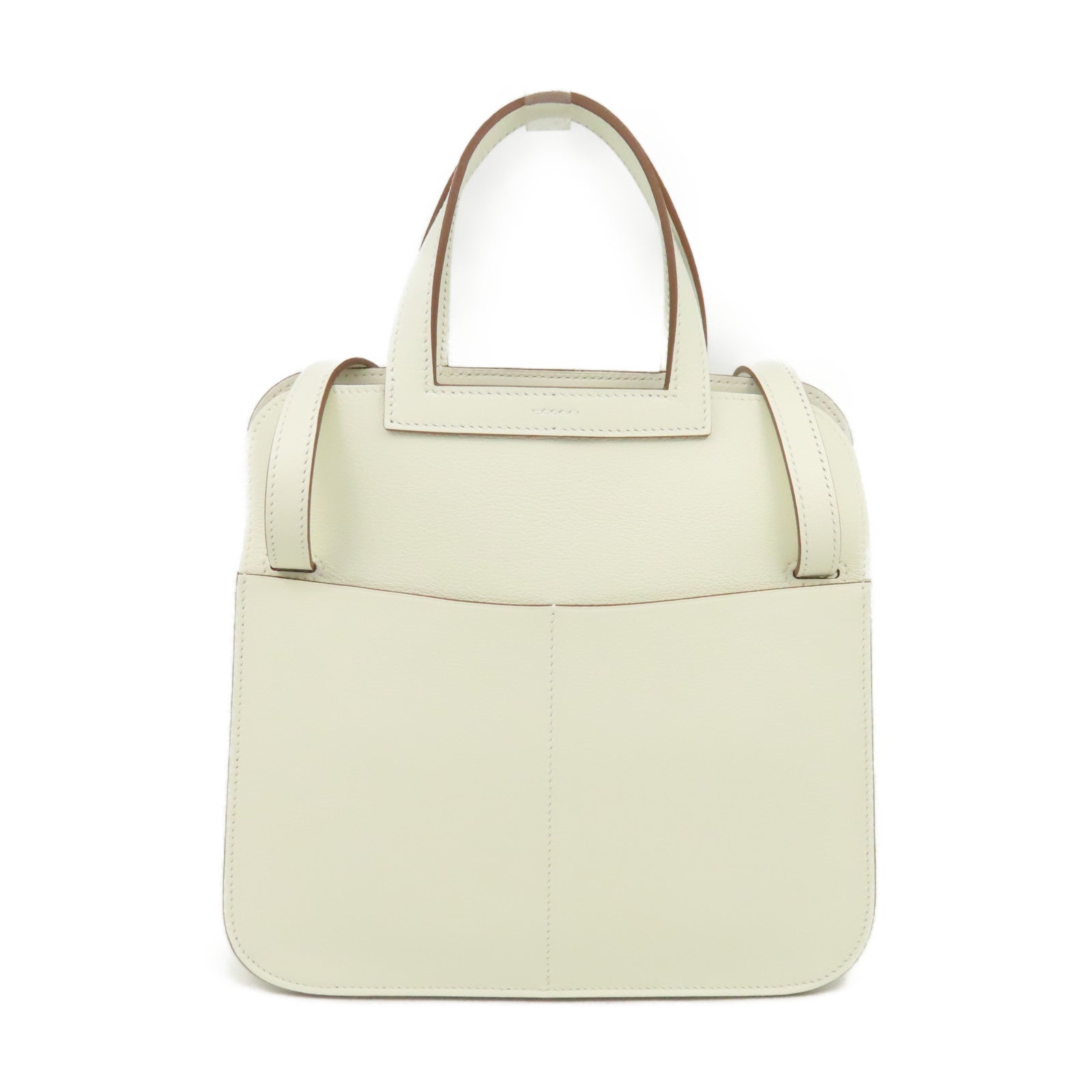 HERMES Evercolor皮革Halzan 25 2Way Shoulder Bag金扣手挽肩背兩用袋Nata奶油白色