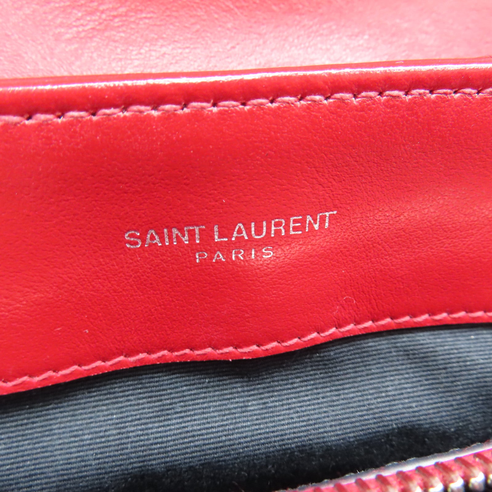 SAINT LAURENT 牛皮皮革Lou Lou鏈帶肩背袋銀扣紅色