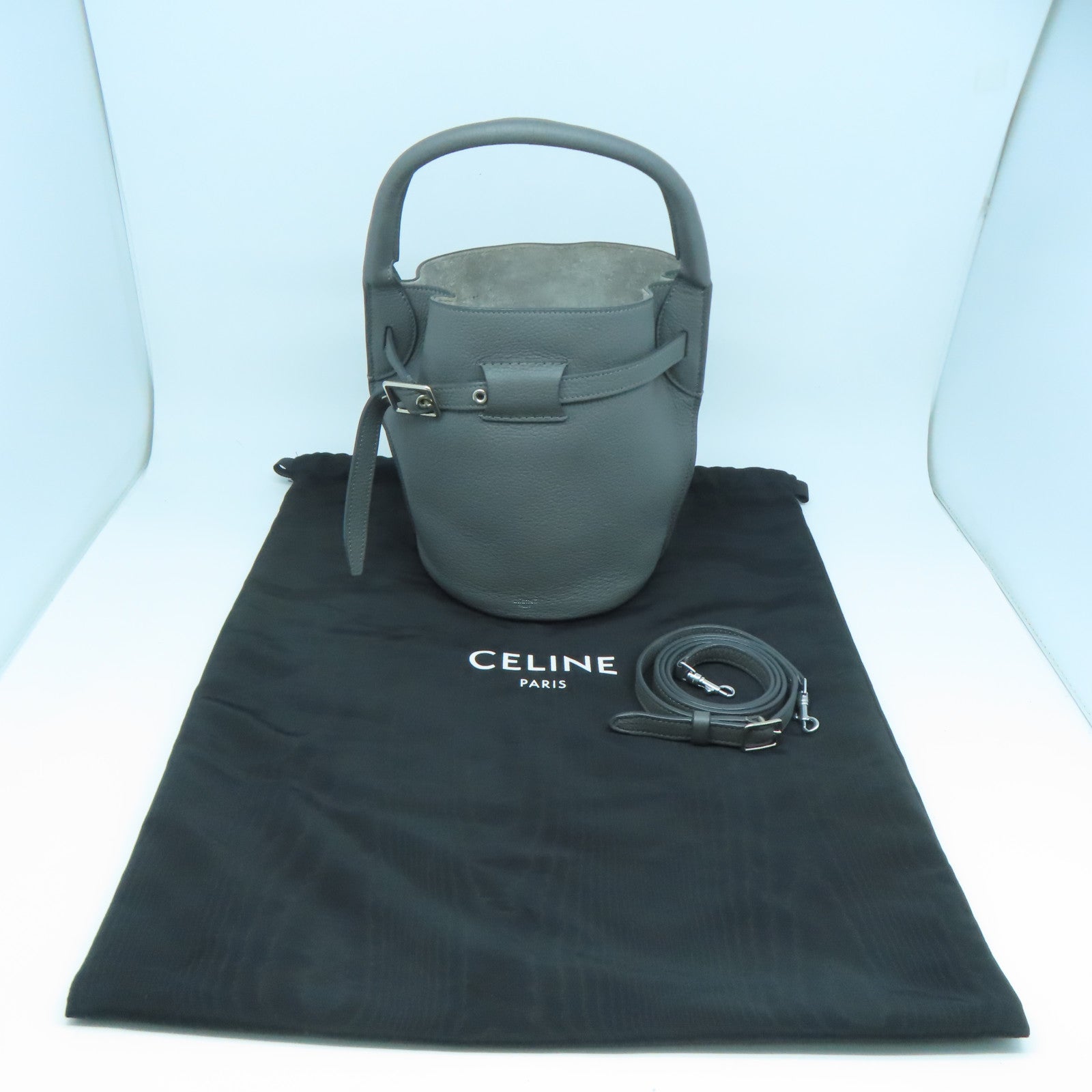 CELINE 牛皮皮革Nano Bucket銀扣手挽肩背兩用袋灰色