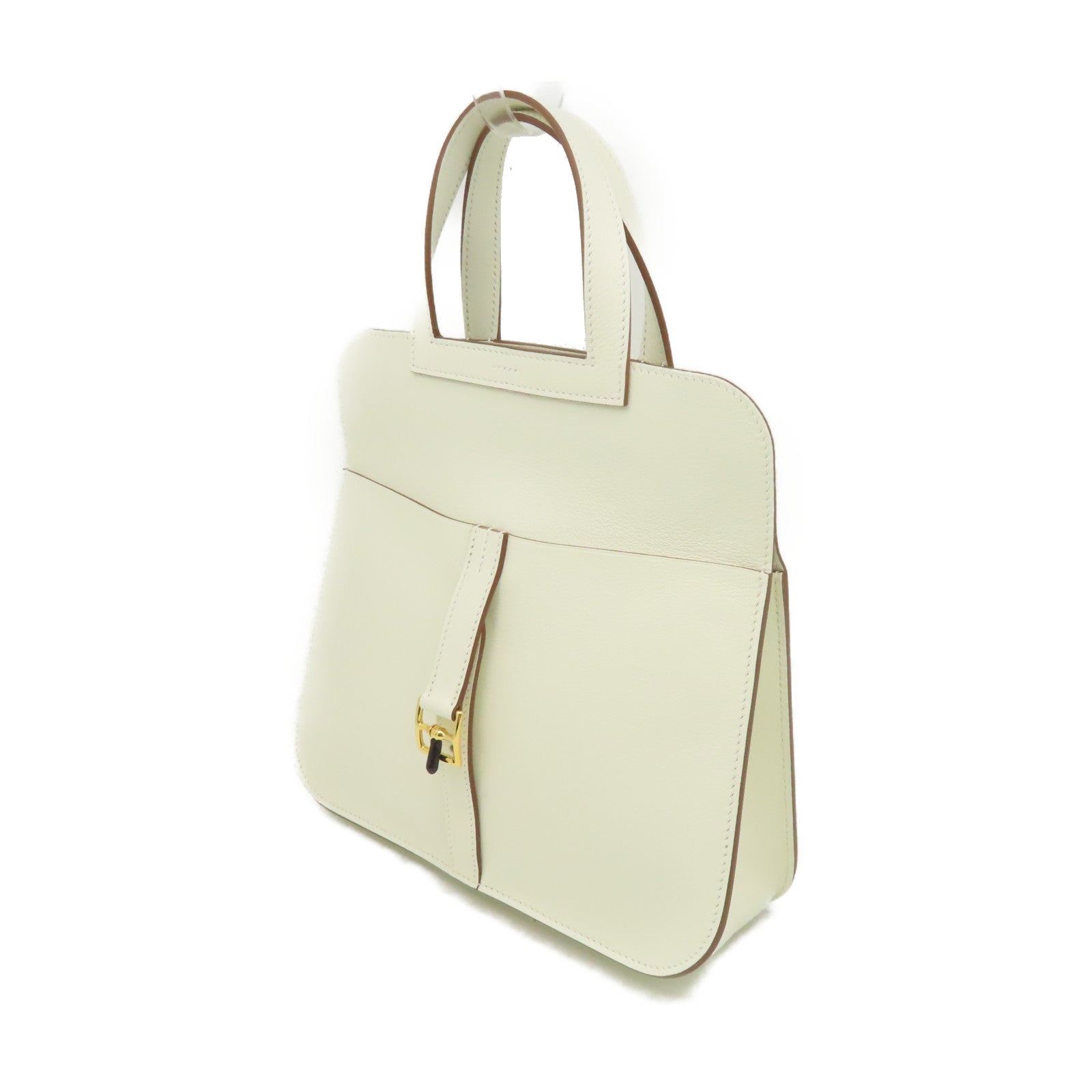 HERMES Evercolor皮革Halzan 25 2Way Shoulder Bag金扣手挽肩背兩用袋Nata奶油白色