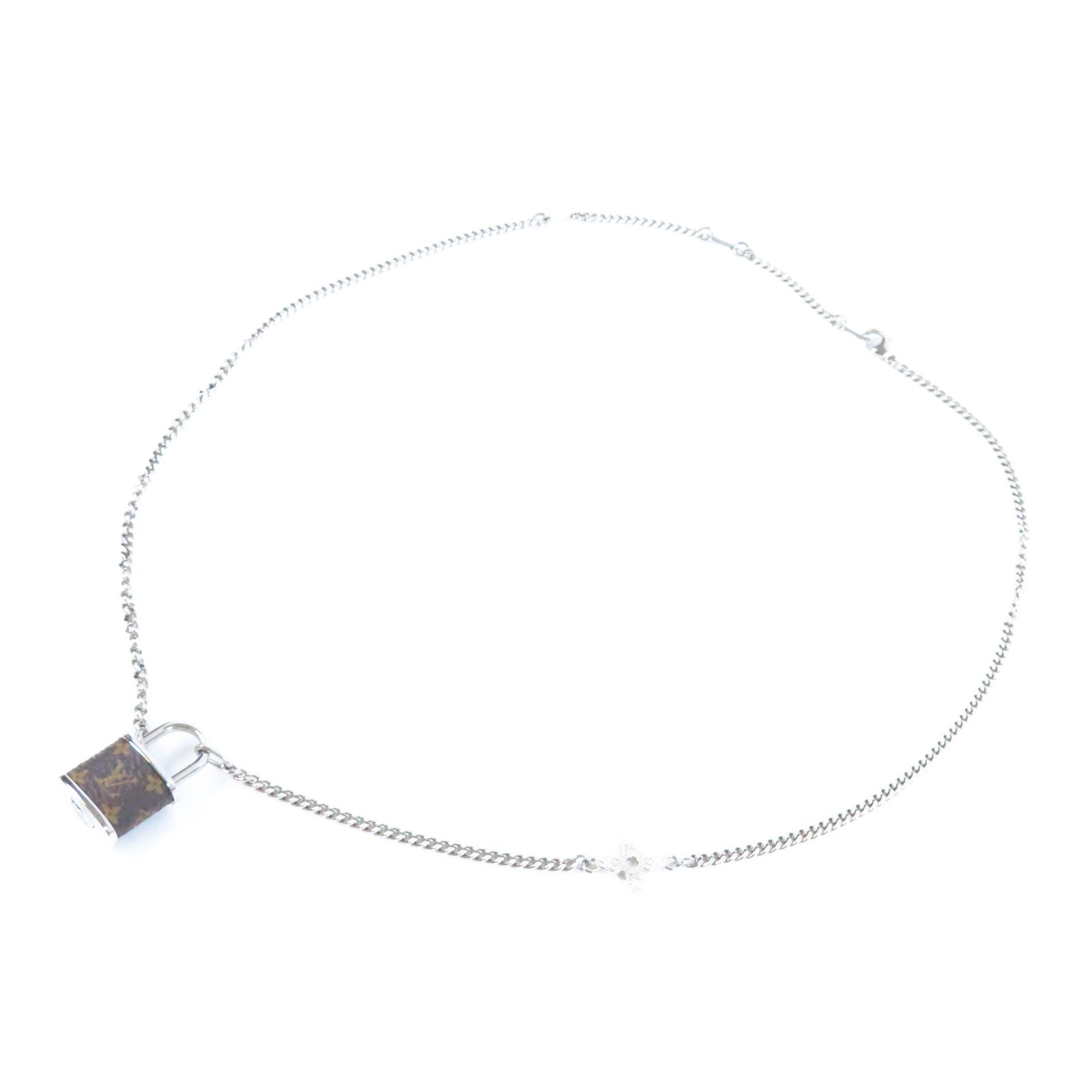 LOUIS VUITTON 金屬/Monogram Lock Pendant S00項鍊銀色/啡色