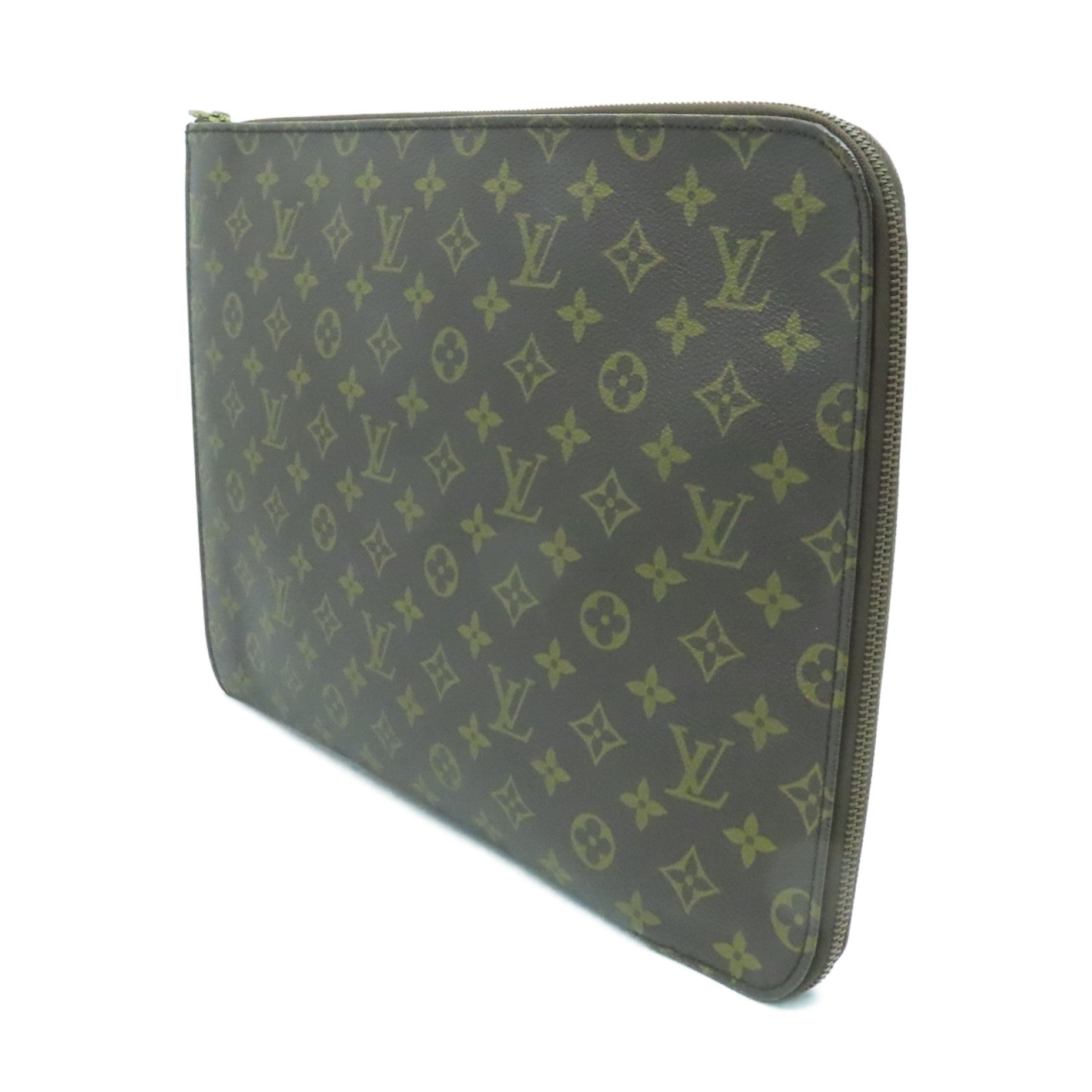 LOUIS VUITTON Monogram Poche Documents Brief Case Gold Buckle Briefcase Brown