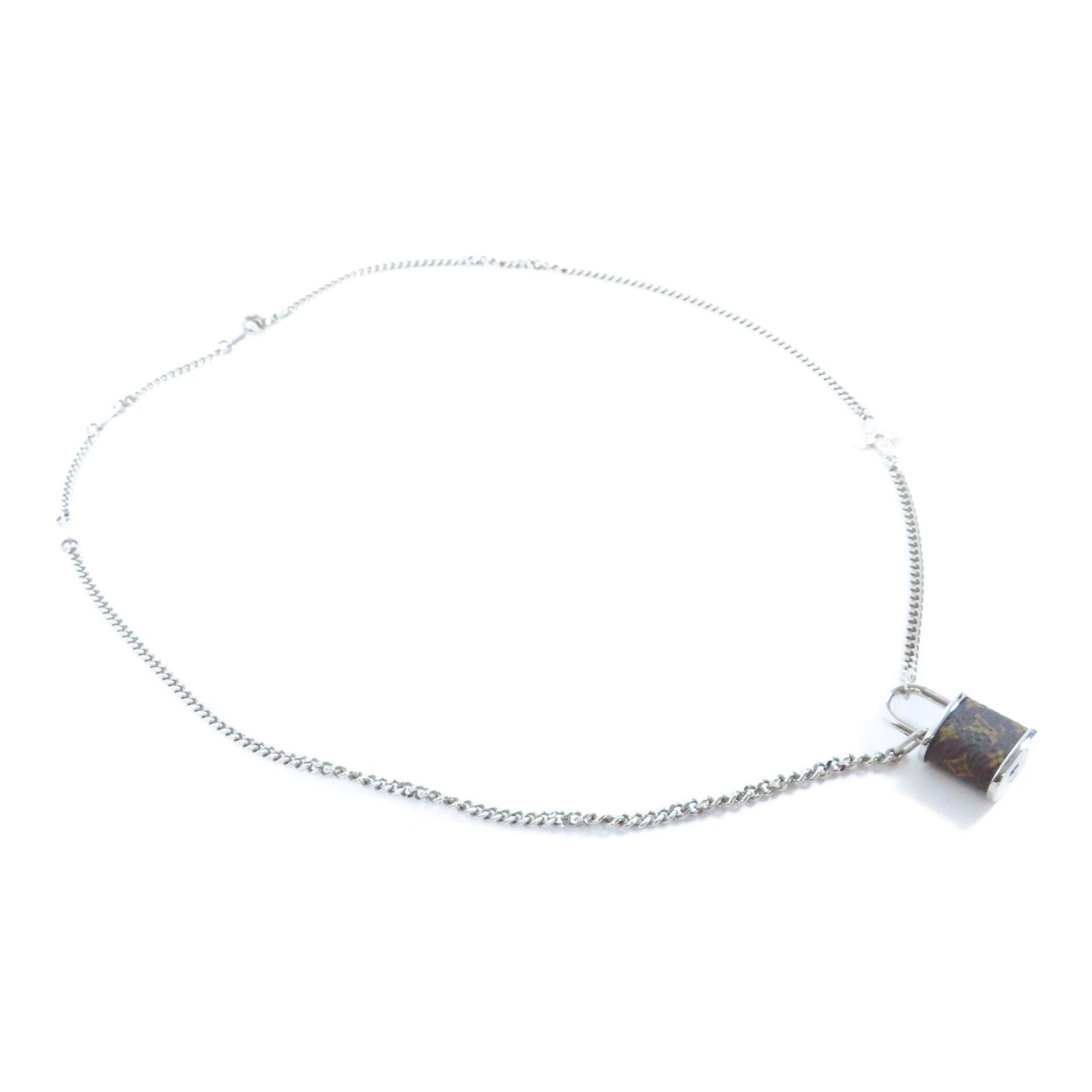 LOUIS VUITTON 金屬/Monogram Lock Pendant S00項鍊銀色/啡色