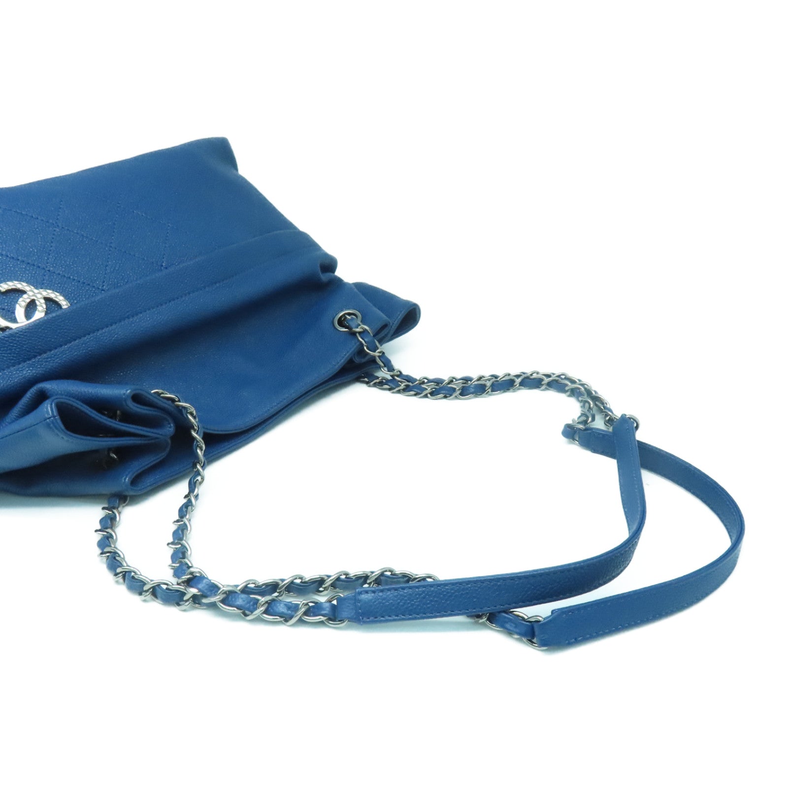 CHANEL 菱格牛皮皮革Chain Shoulder Bag銀扣鏈帶肩背袋藍色