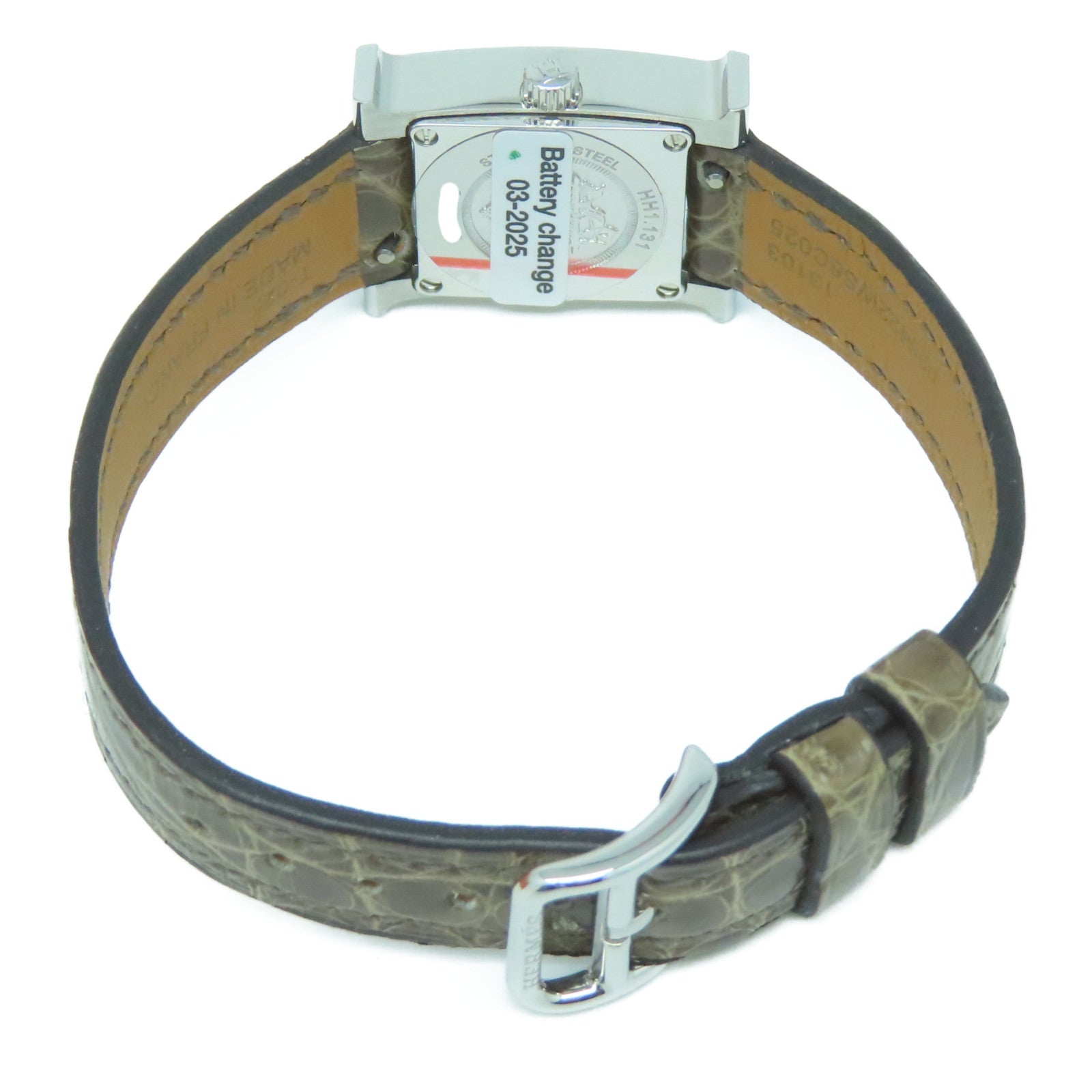 HERMES Heure H Watch不鏽鋼/皮革帶手錶石英機芯啡色