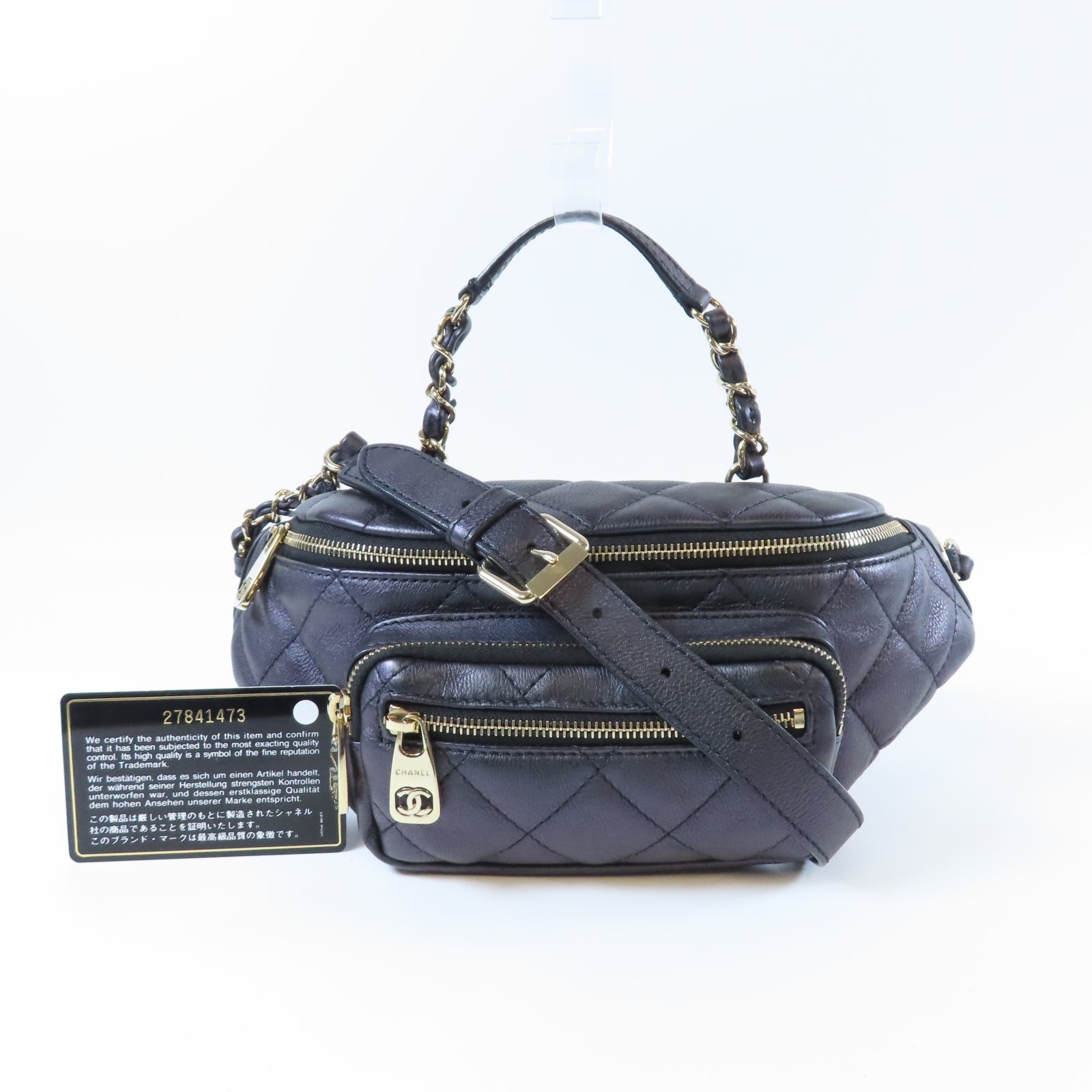CHANEL 菱格牛皮皮革Belt Bag金扣腰包幻彩紫色
