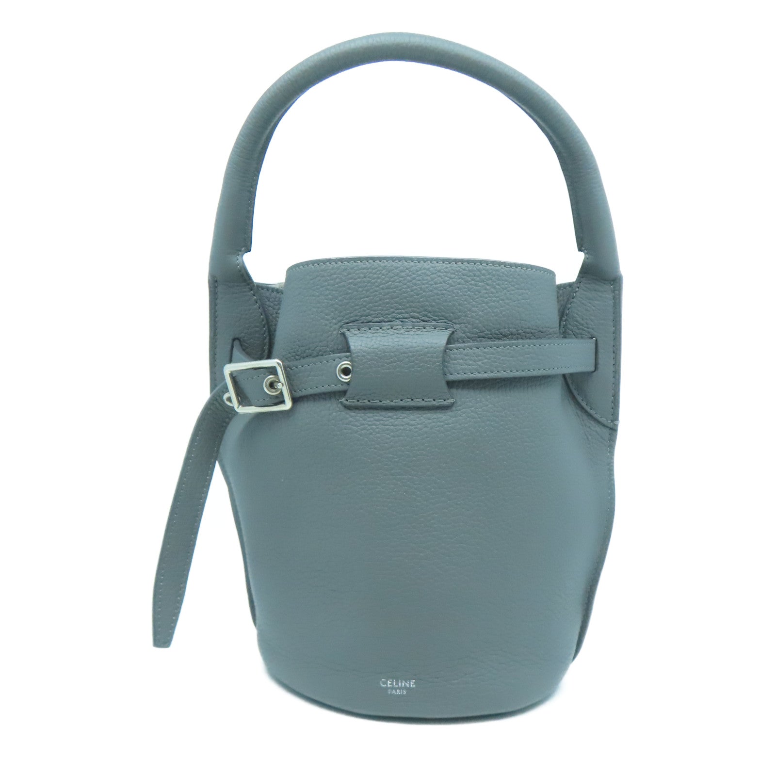 CELINE 牛皮皮革Nano Bucket銀扣手挽肩背兩用袋灰色