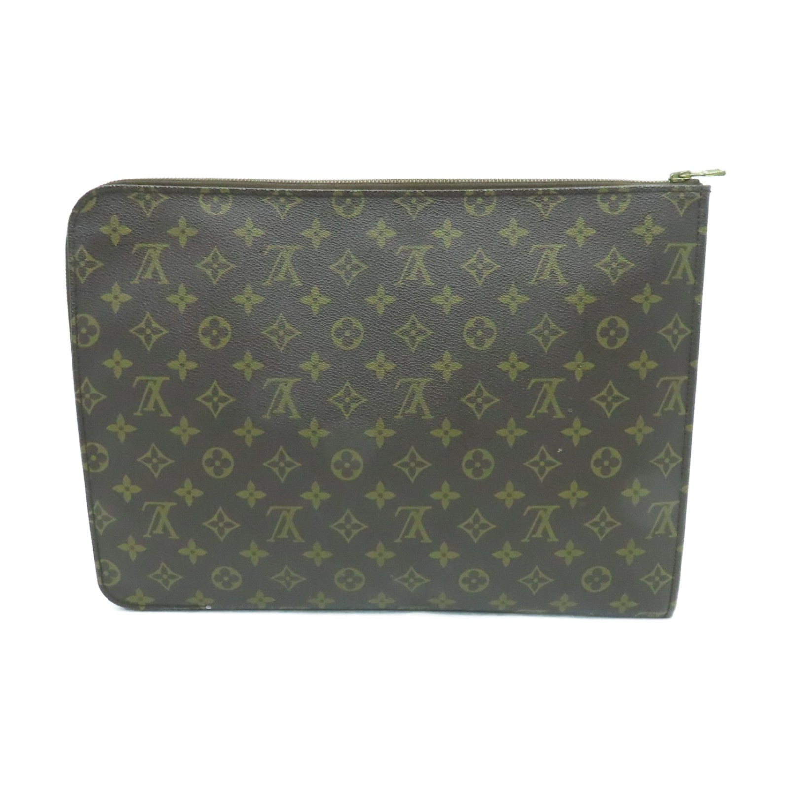 LOUIS VUITTON Monogram Poche Documents Brief Case Gold Buckle Briefcase Brown